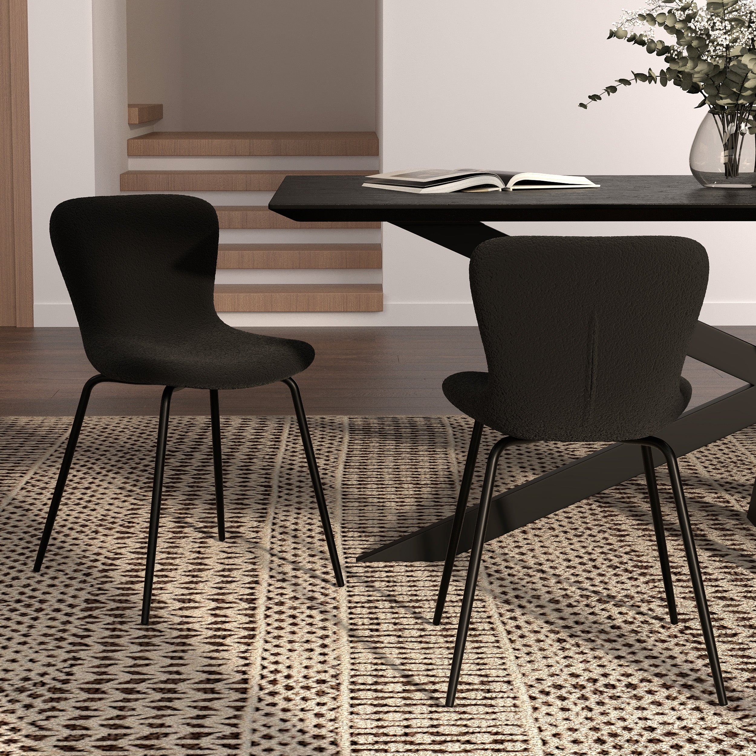 2 chaises tissu boucle noir koko rdv deco