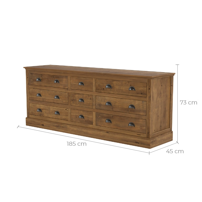 achat buffet bois de cedre recycle 9 tiroirs tobias