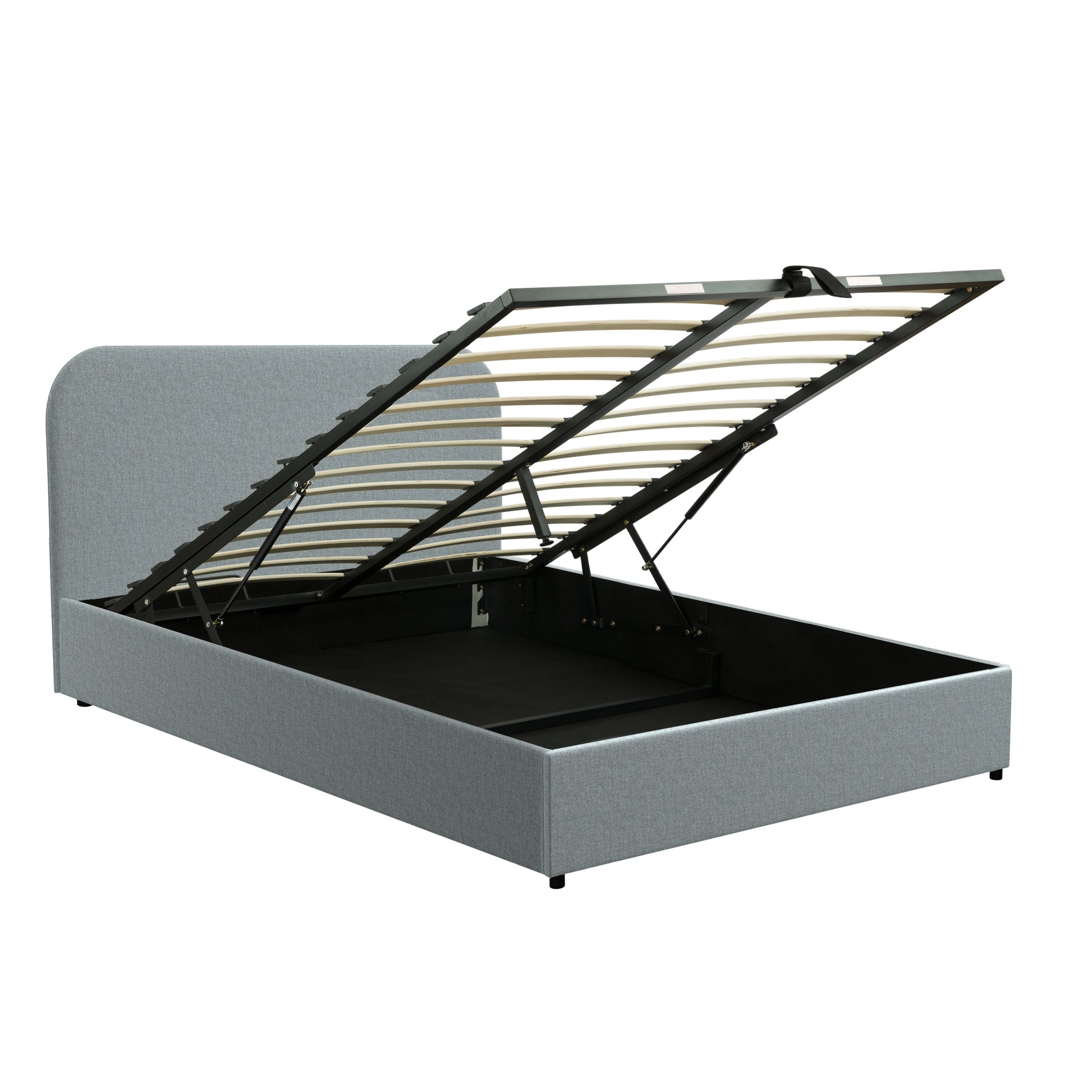 achat lit coffre gris tissu