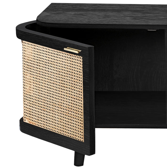 achat meuble tv en bois de manguier et cannage