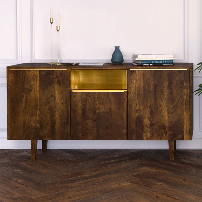 acheter buffet bois fonce et dore