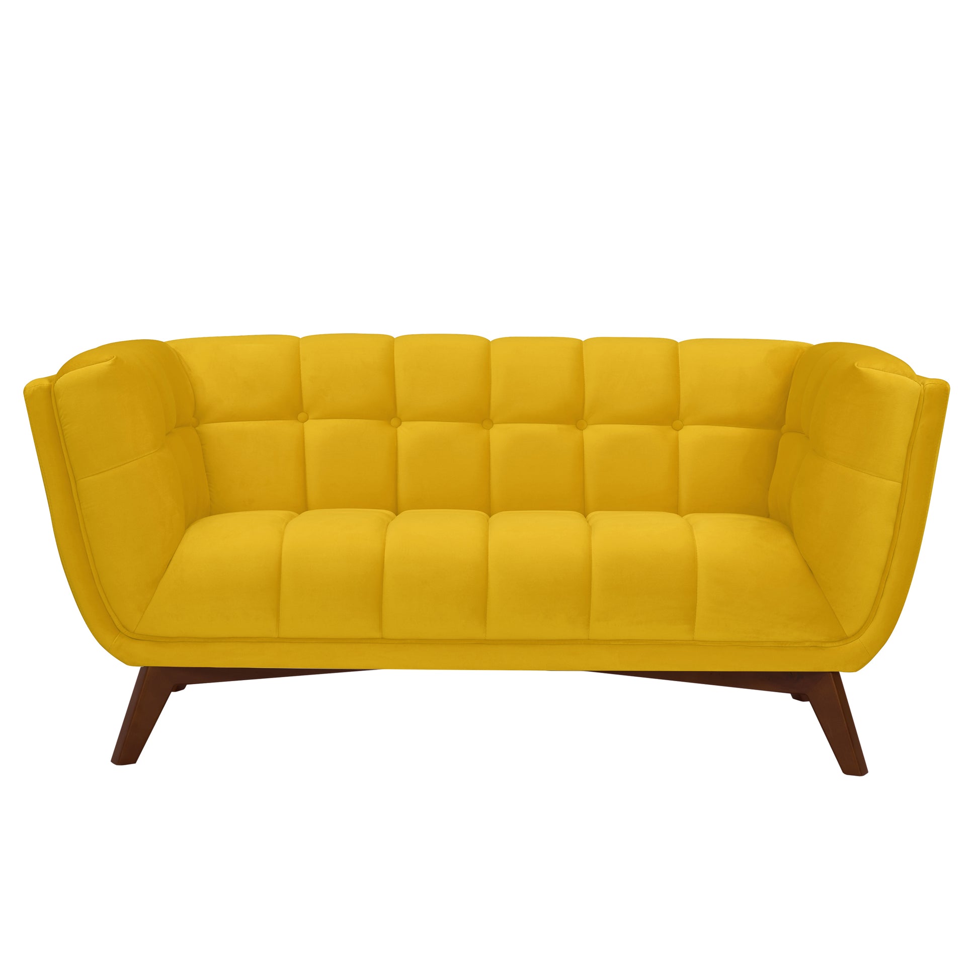 acheter canape 2 places jaune velours pieds bois