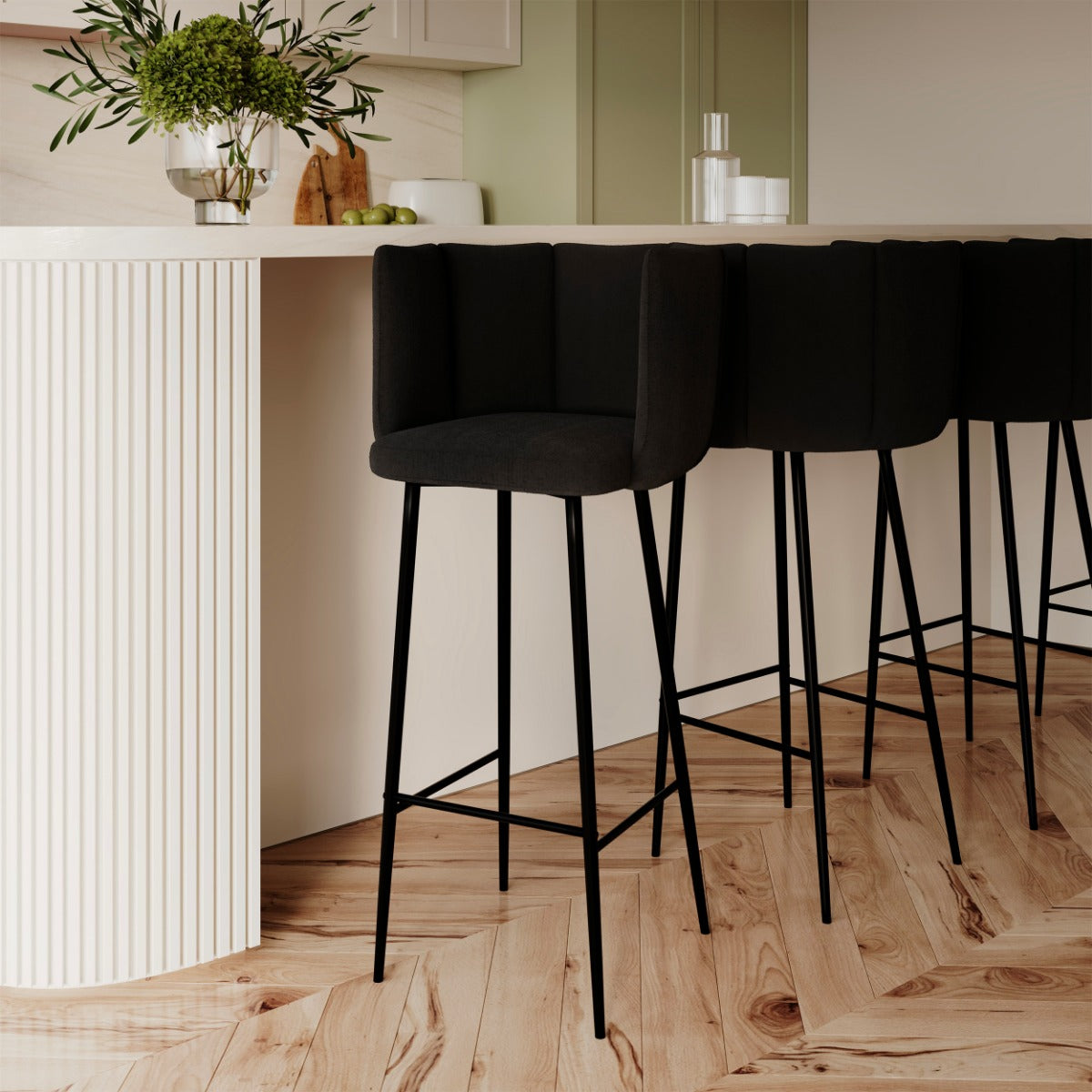 acheter chaise de bar en lot de 2 velours noir et pieds metal