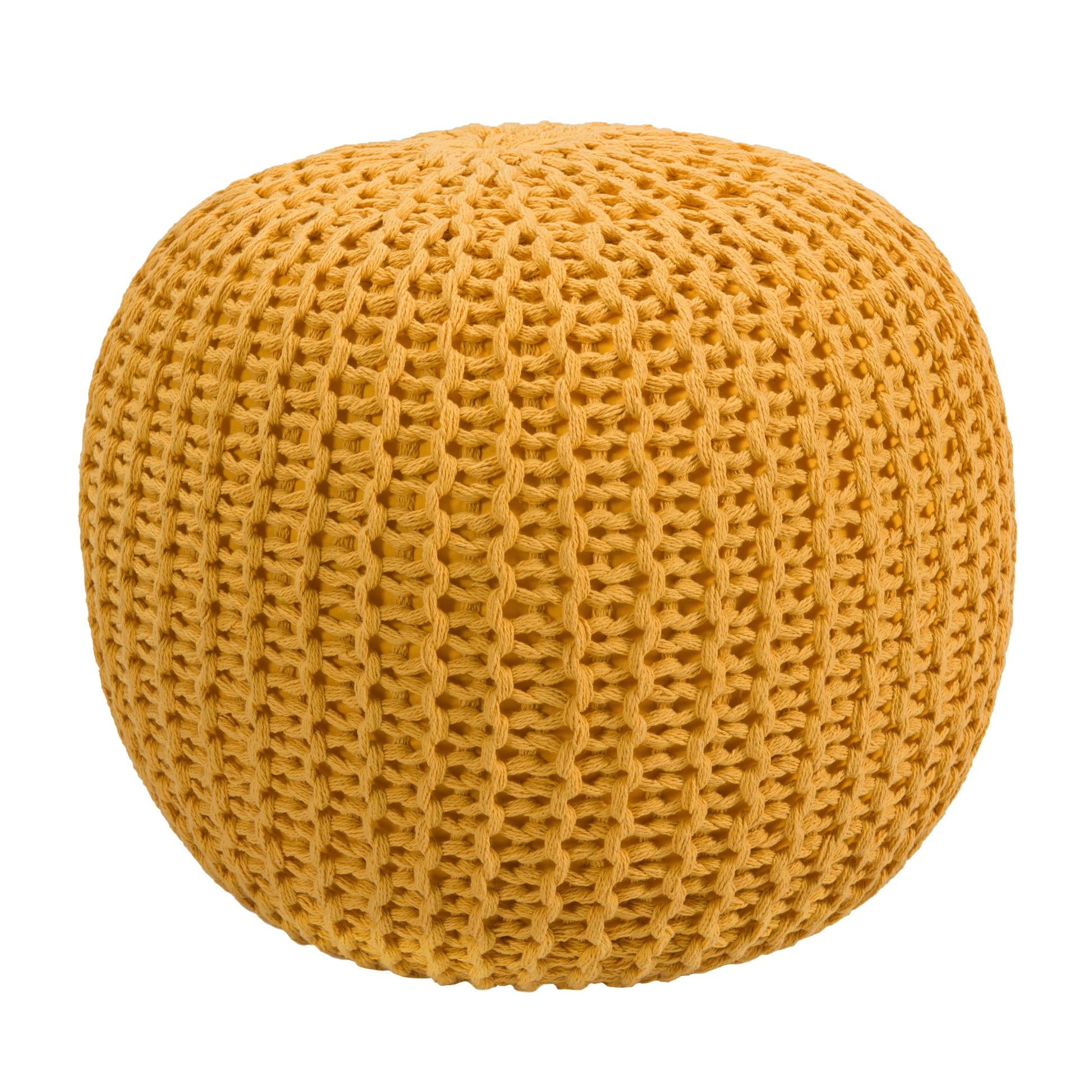 acheter pouf rond tricot jaune moutarde