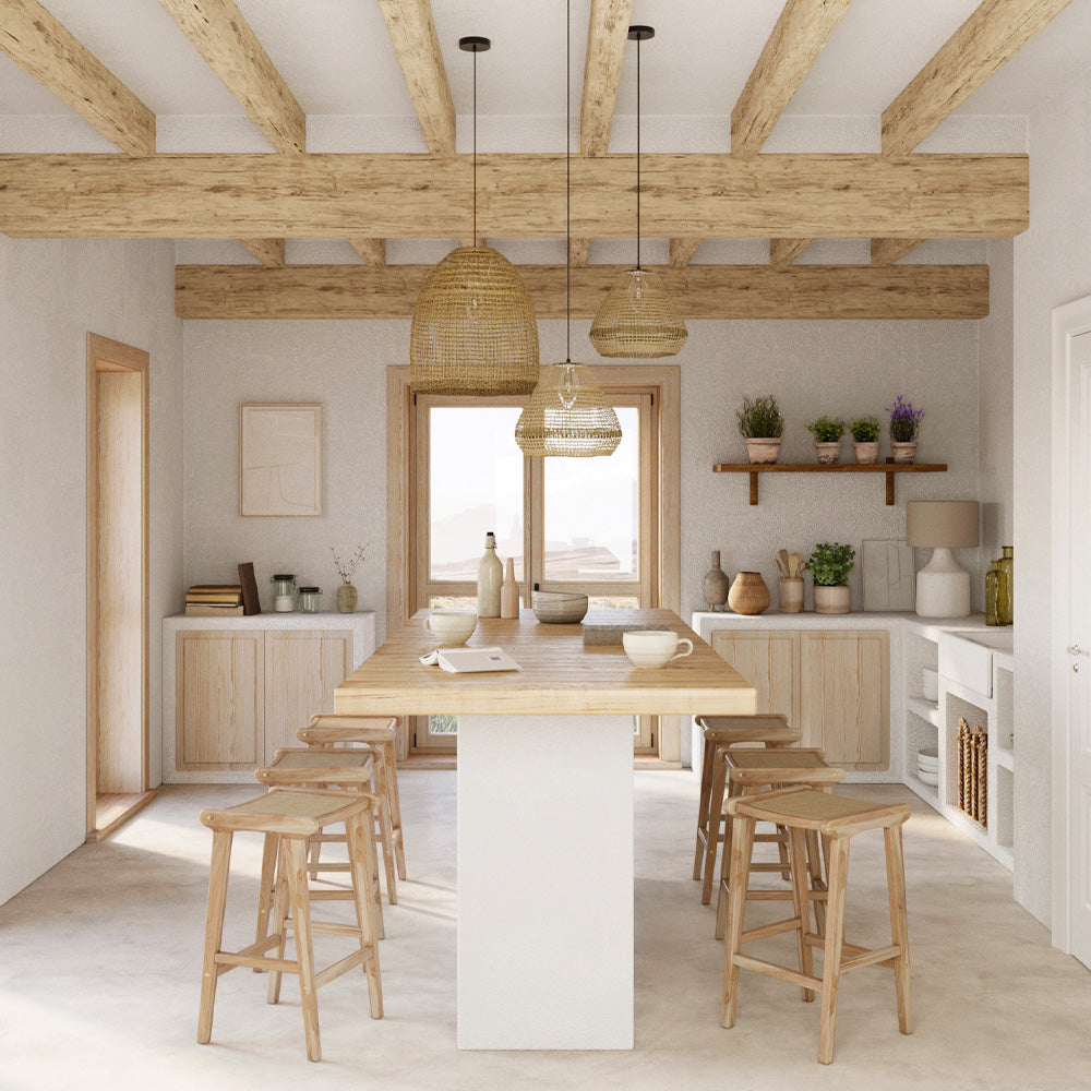 acheter tabouret de bar en teck et en rotin 65 cm