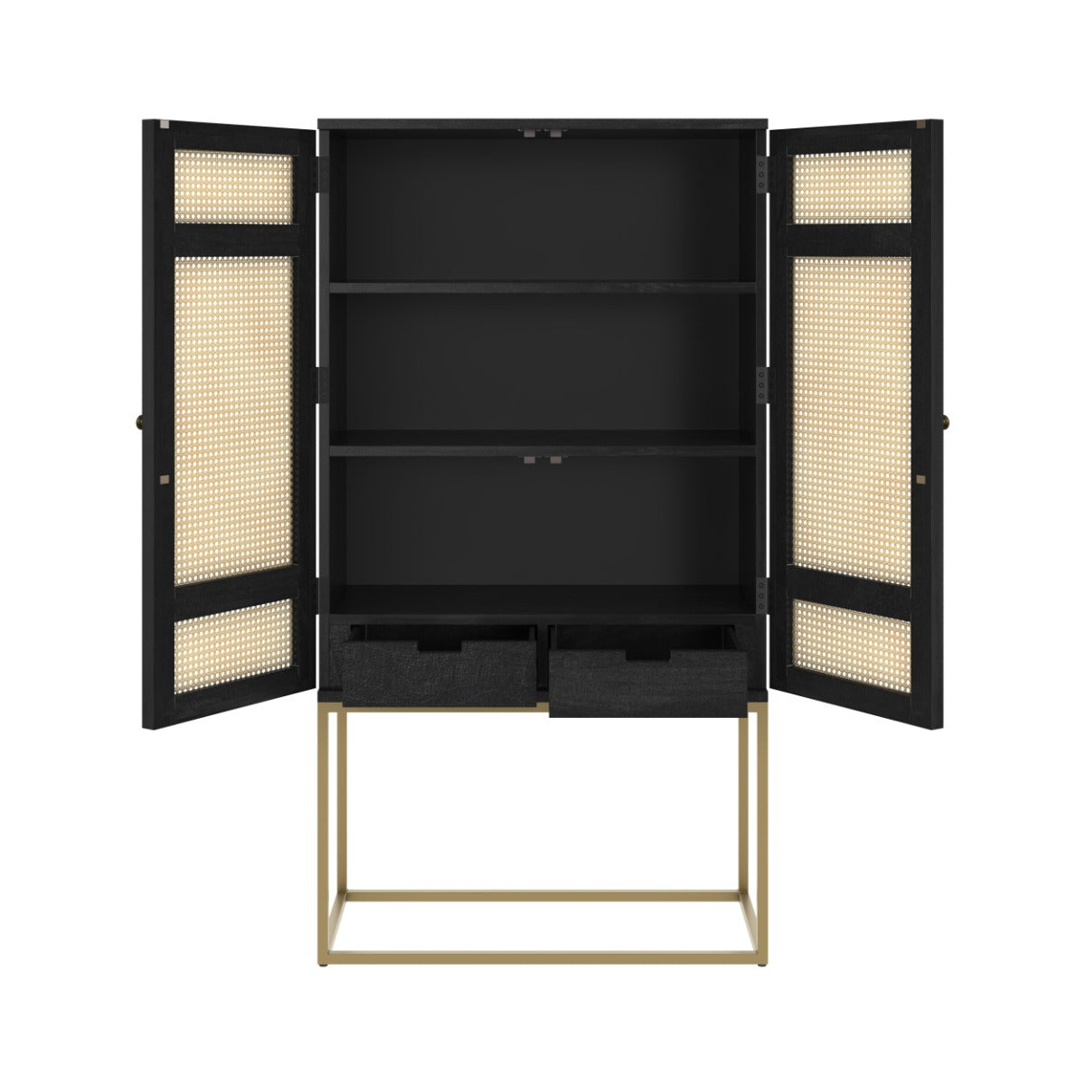 armoire noire 2 portes et pieds en metal dore shellona