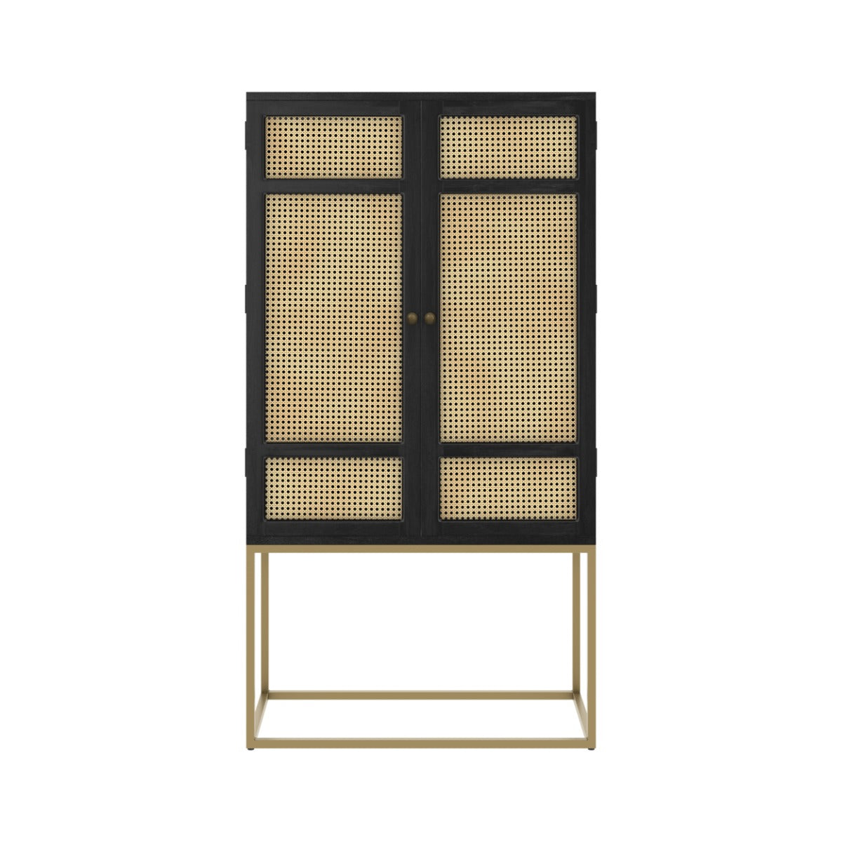 armoire noire shellona 2 portes en cannage et pieds dore