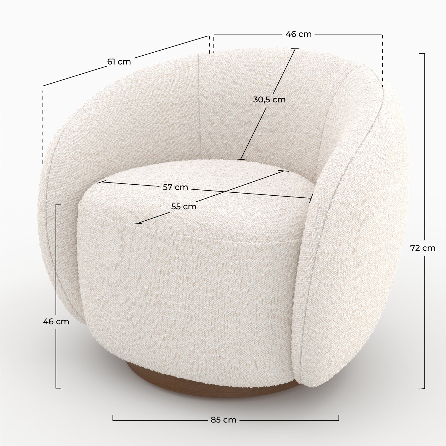 blanc tissu boucle fauteuil pivotant naya confort salon