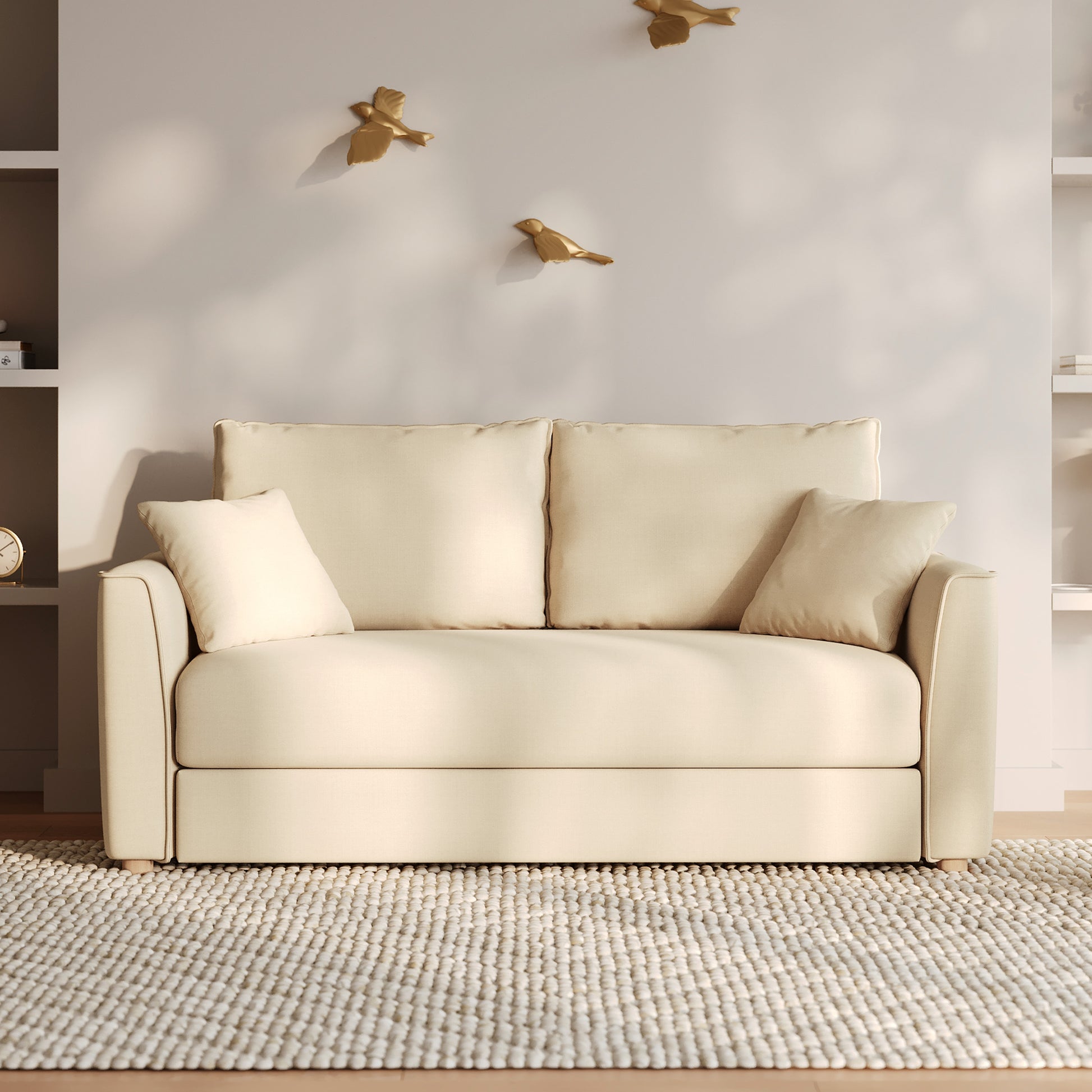 canape convertible 2 places en tissu texture beige olympe rdv deco