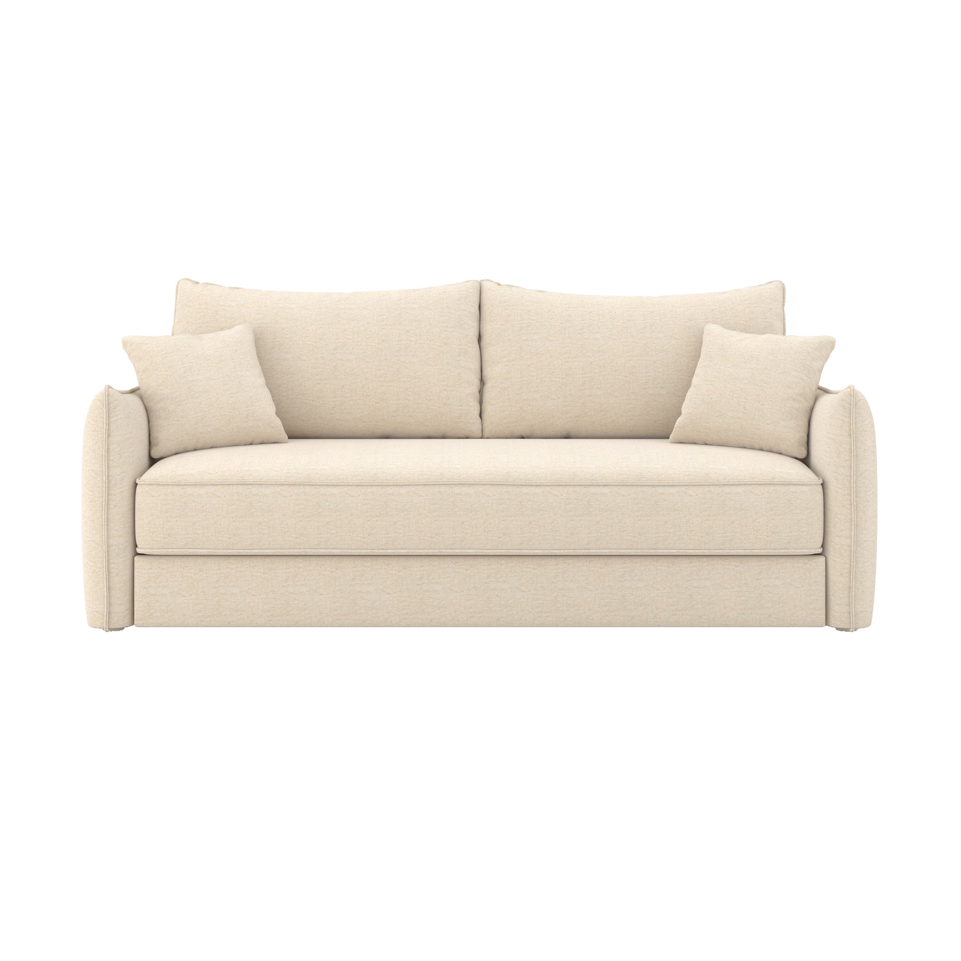 canape convertible 3 places celeste en tissu effet lin blanc casse fond blanc