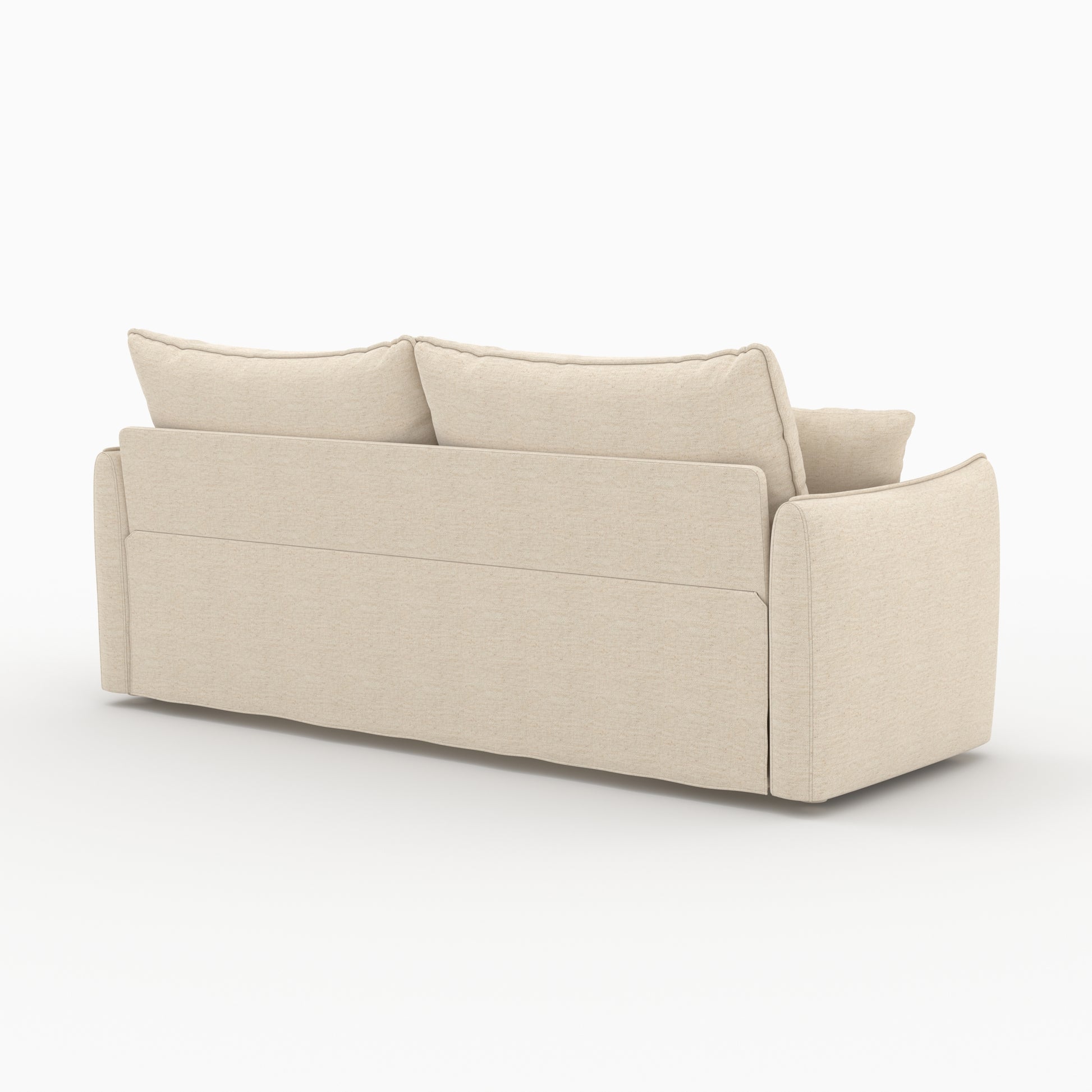 canape convertible 3 places en tissu effet lin blanc casse celeste