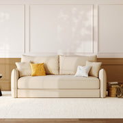 canape lit en tissu convertible 3 places effet lin beige celeste rdv deco