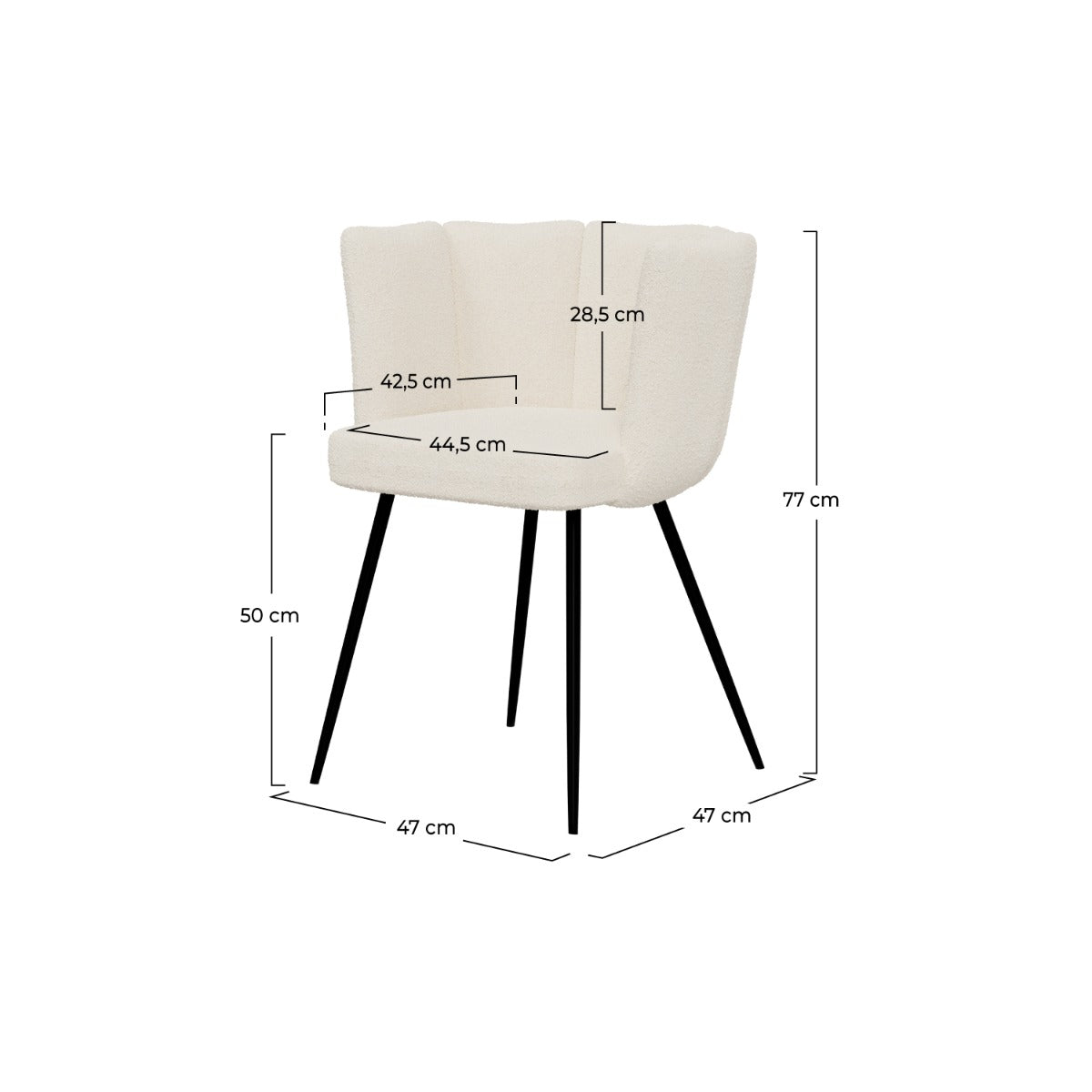 chaise cosette en tissu boucle beige et pieds en metal lot de 2