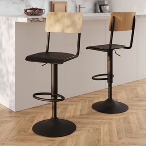 chaise de bar en bois clair et noir reglable clem