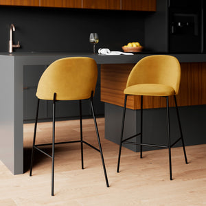 chaise de bar karl en velours jaune moutarde 66 cm