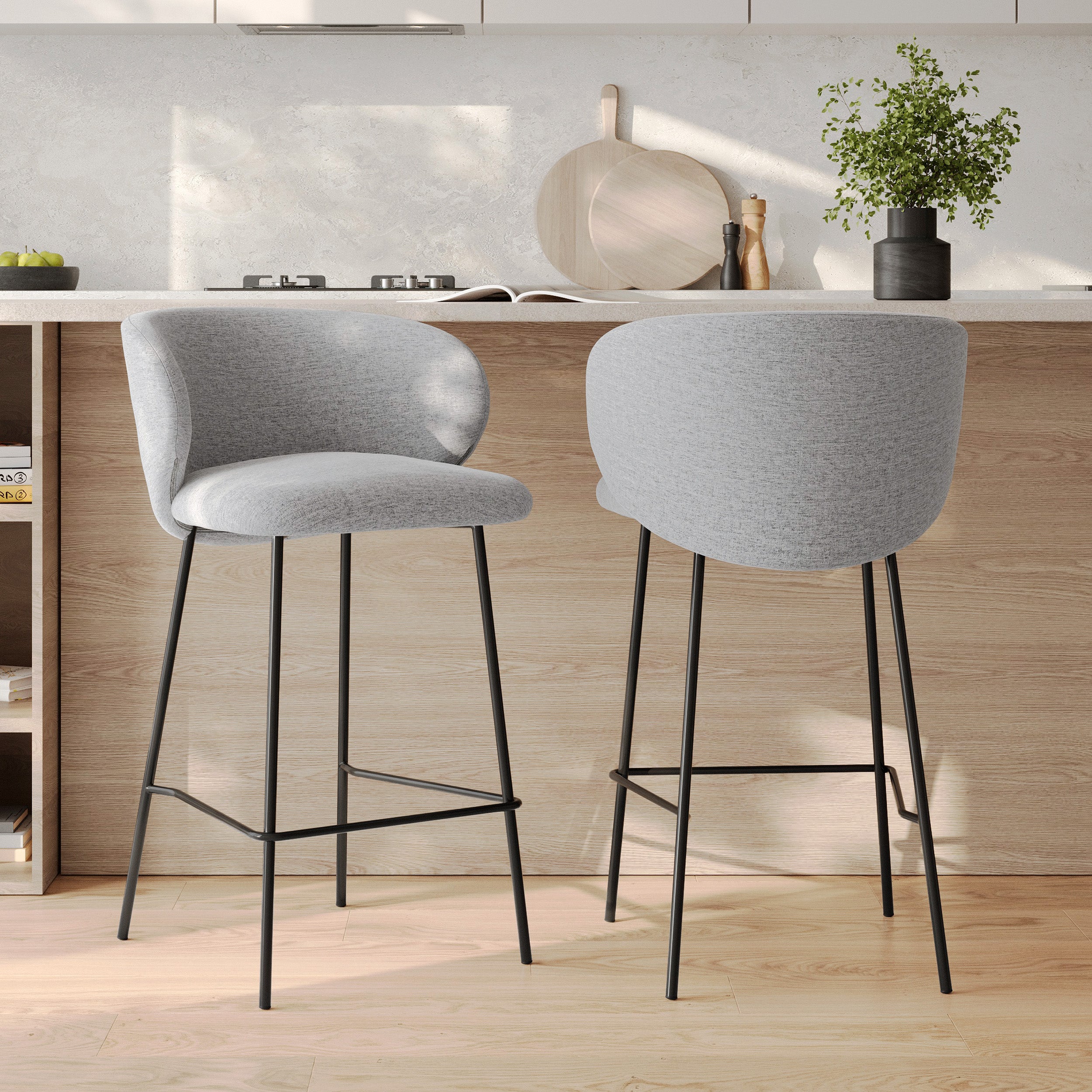 Lot de 2 chaises Victoria 68 cm - Tissu gris clair, métal noir