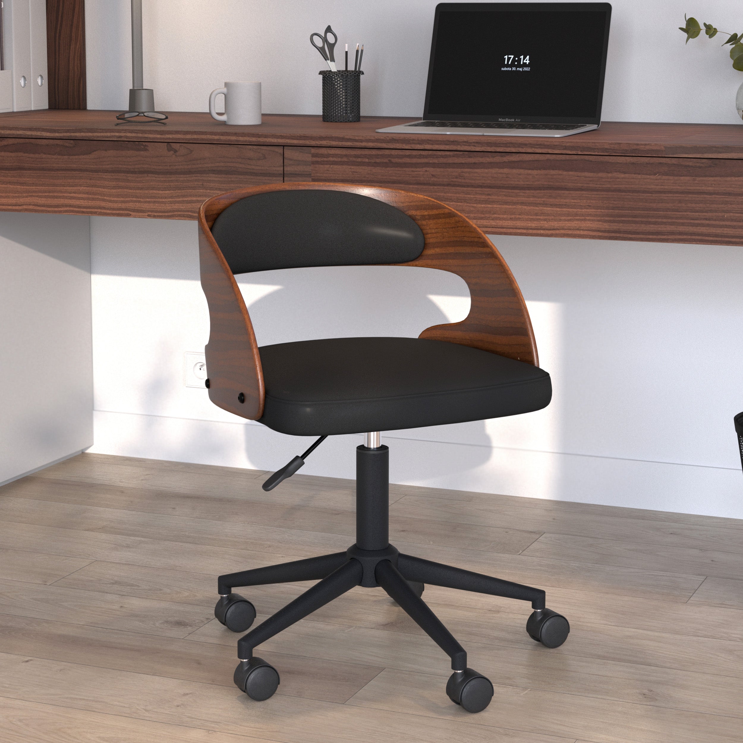 chaise de bureau noire louis bois pu noir roulette reglable