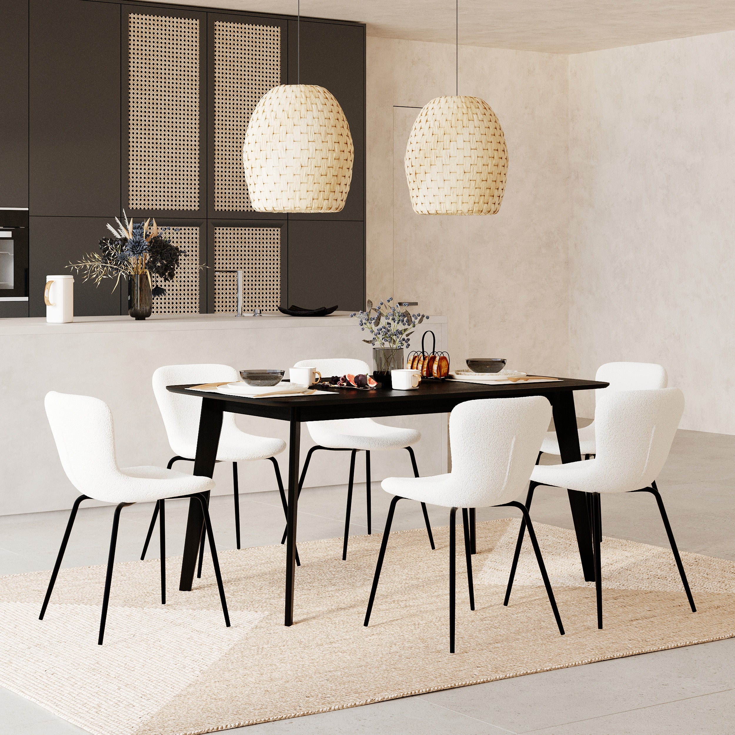 chaise effet laine bouclette blanche koko lot de 2