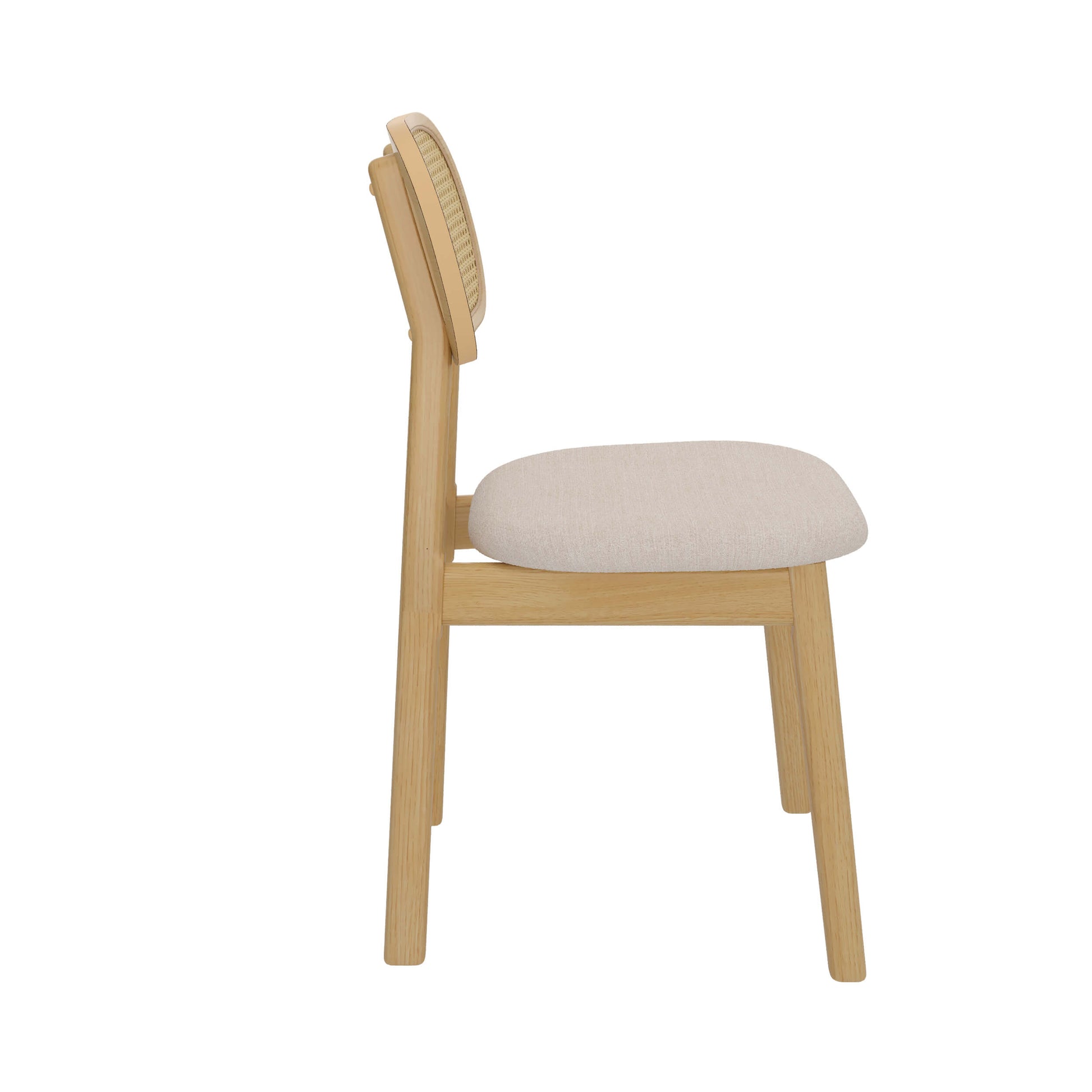 chaise en bois clair maria tissu beige rotin
