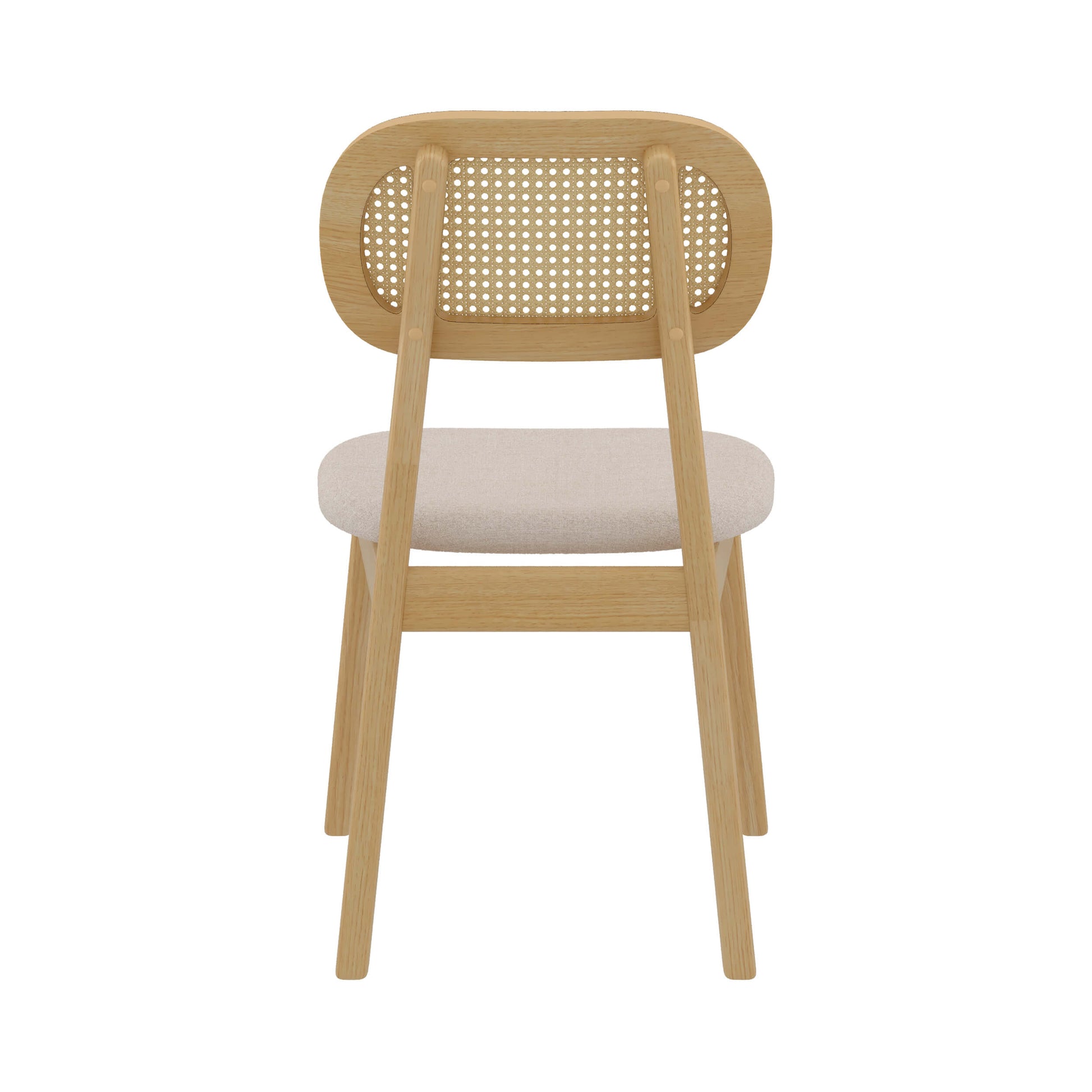 chaise en bois clair tissu beige rotin maria