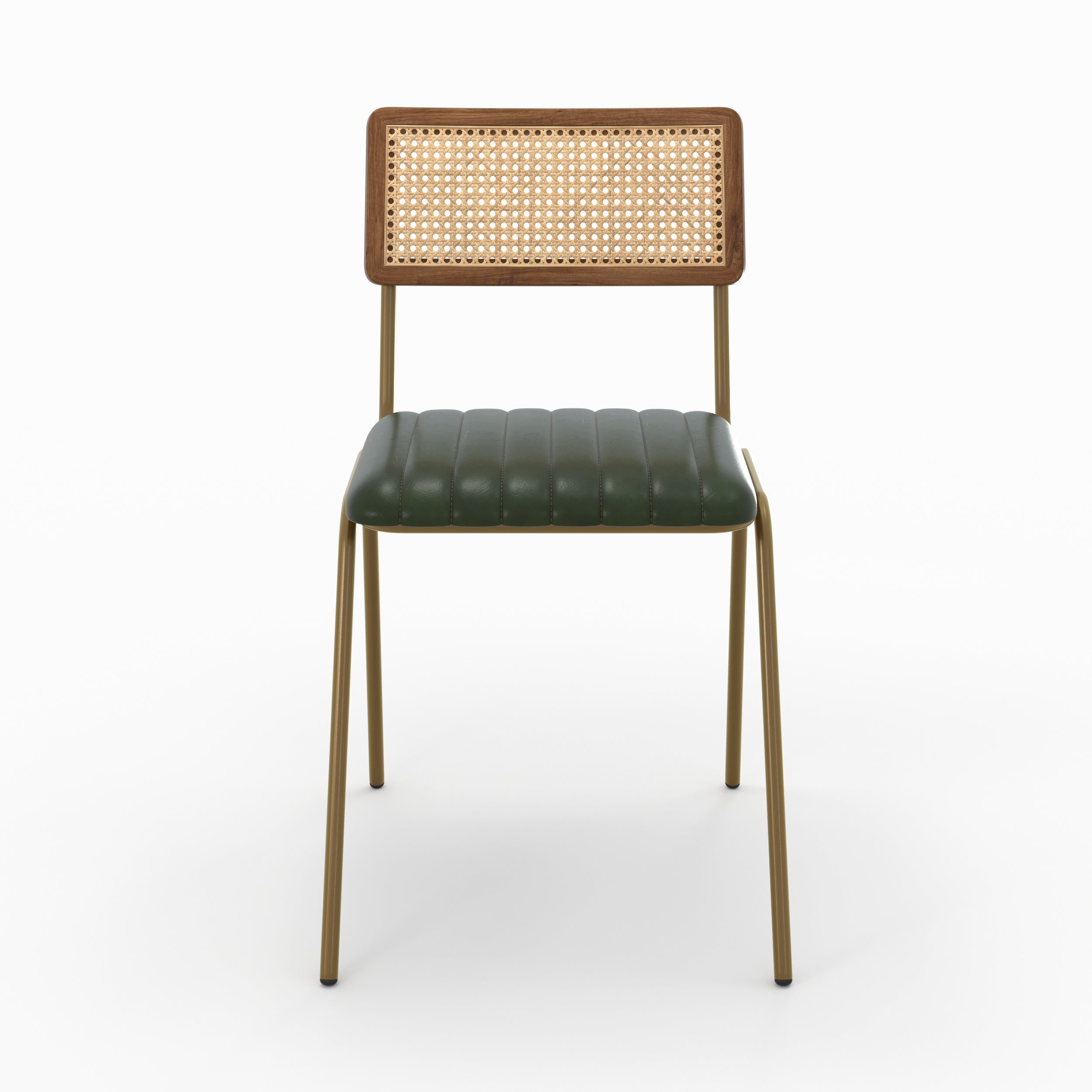 chaise en cuir vert et cannage lot de 2 arsene