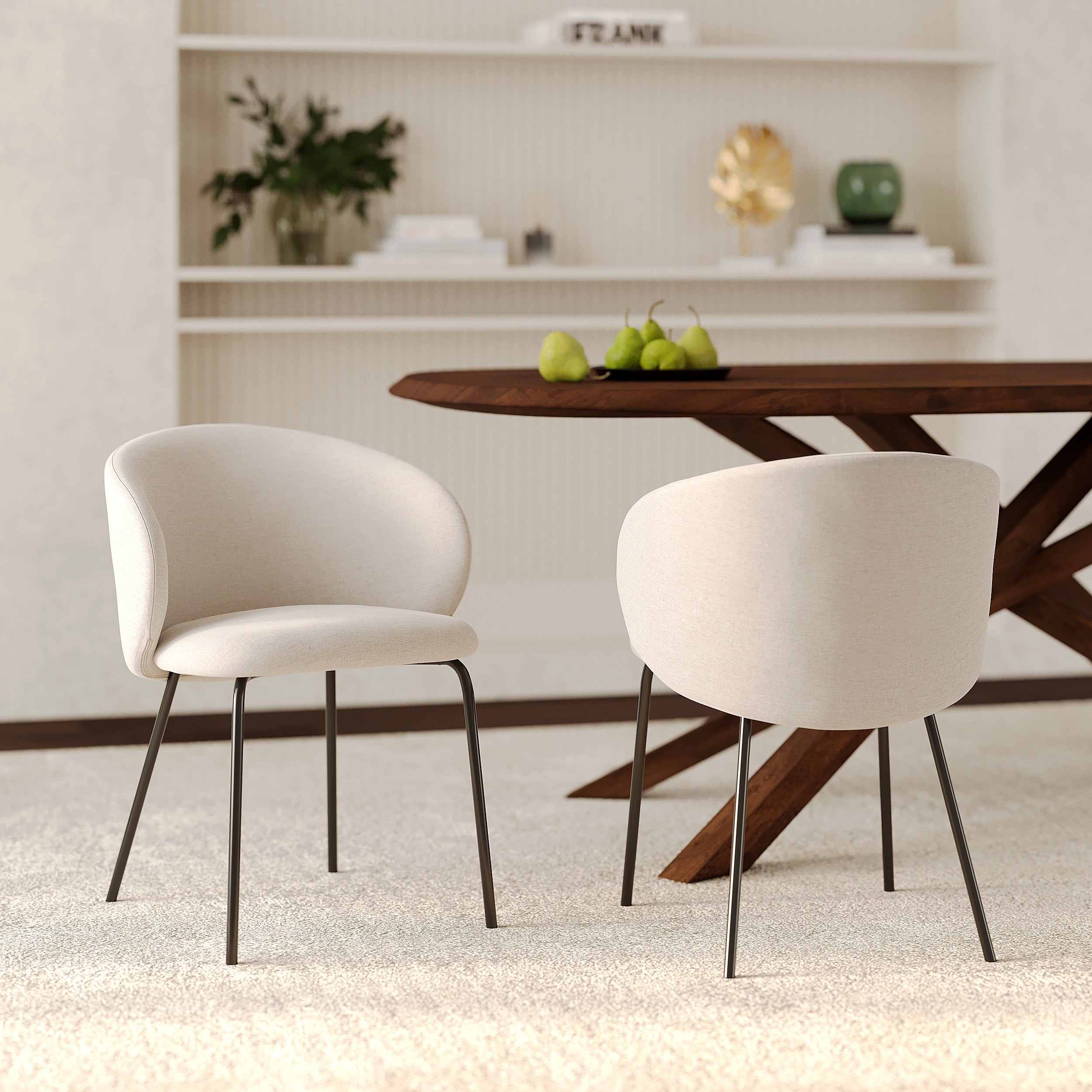 chaise en tissu beige pieds noirs victoria rdv deco lot de 2