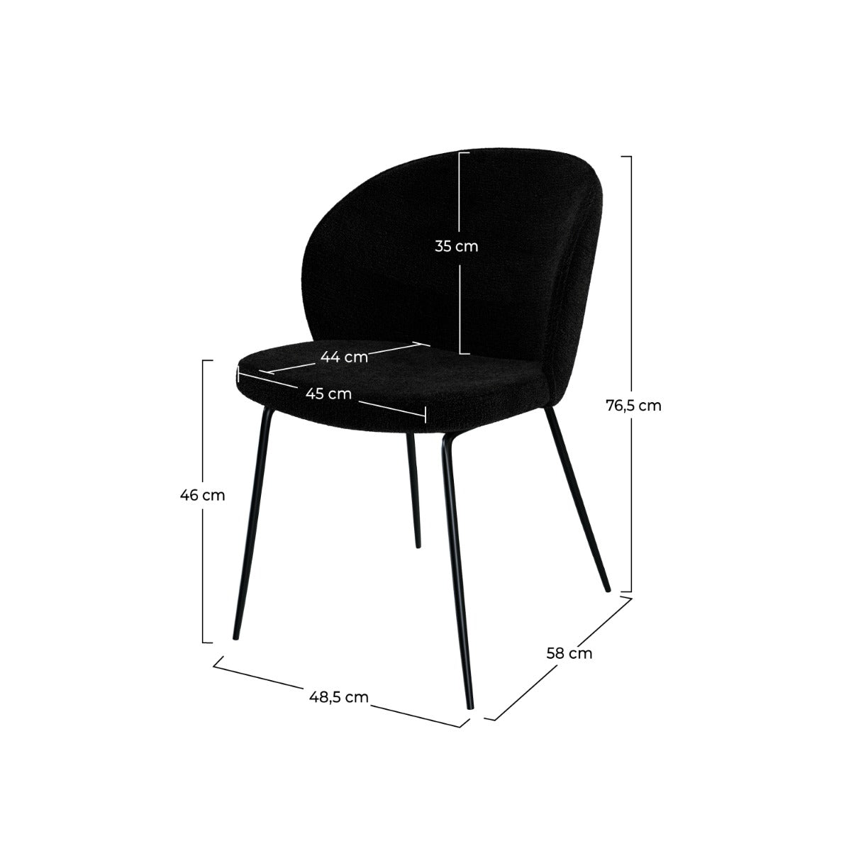 chaise en tissu boucl_ noir et pieds en m_tal noir groom