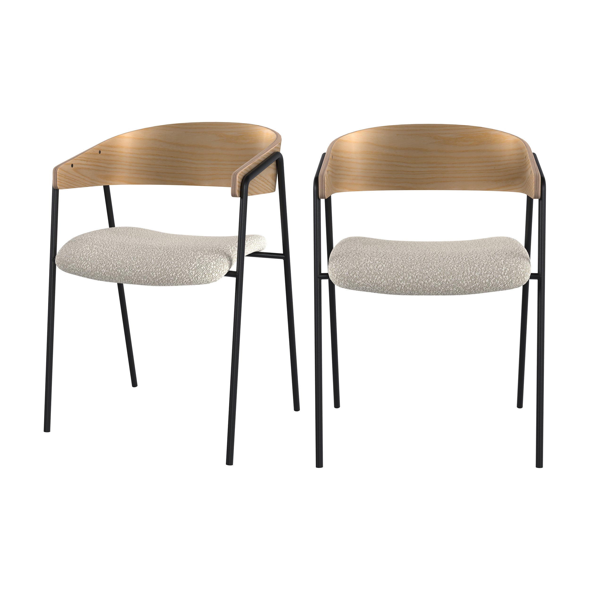 chaise en tissu boucle blanc et bois de chene lot de 2 esmee