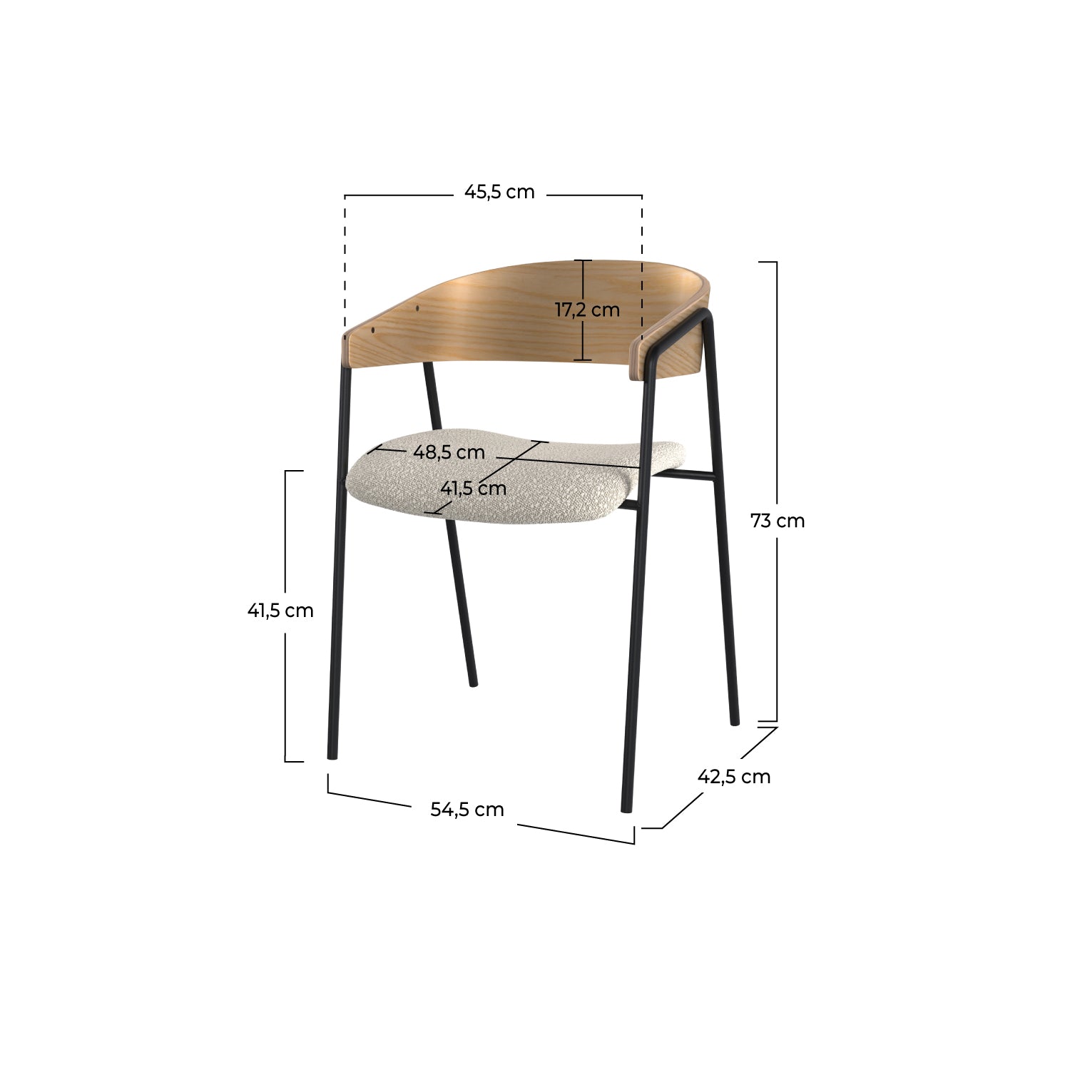 chaise esmee en tissu boucle blanc et bois de chene lot de 2
