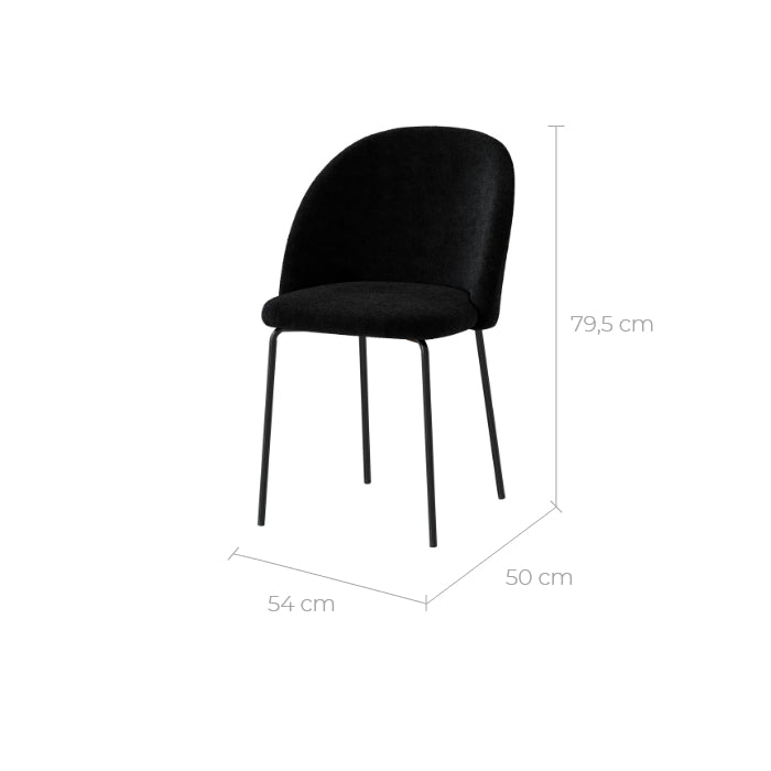 chaise lot de 2 noire tissu bouclette pieds metal