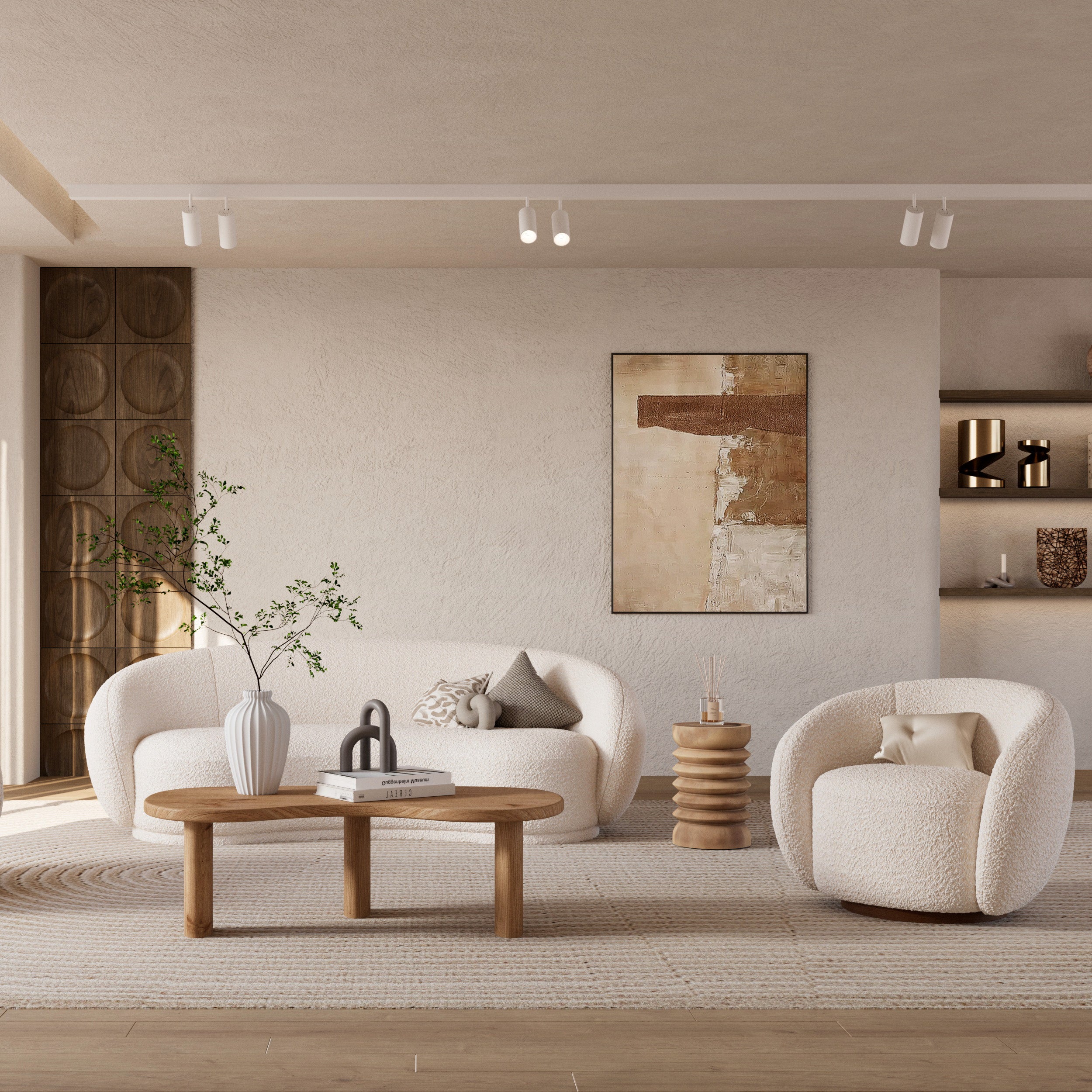 fauteuil en tissu boucle blanc pivotant naya ambiance