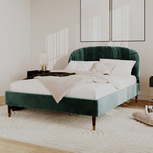 gala lit double 140 x 190 cm en velours vert pieds dores ambiance