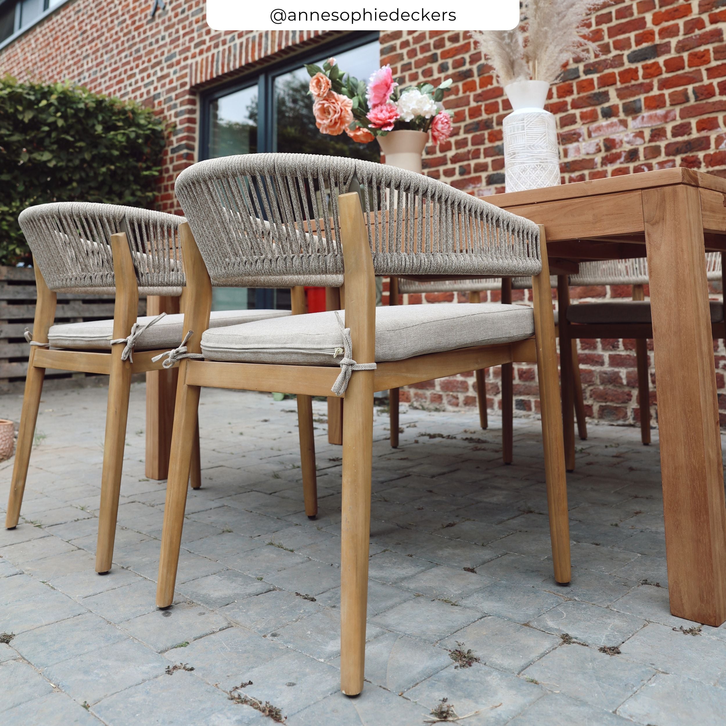 isia chaise de jardin tissu beige bois clair ugc