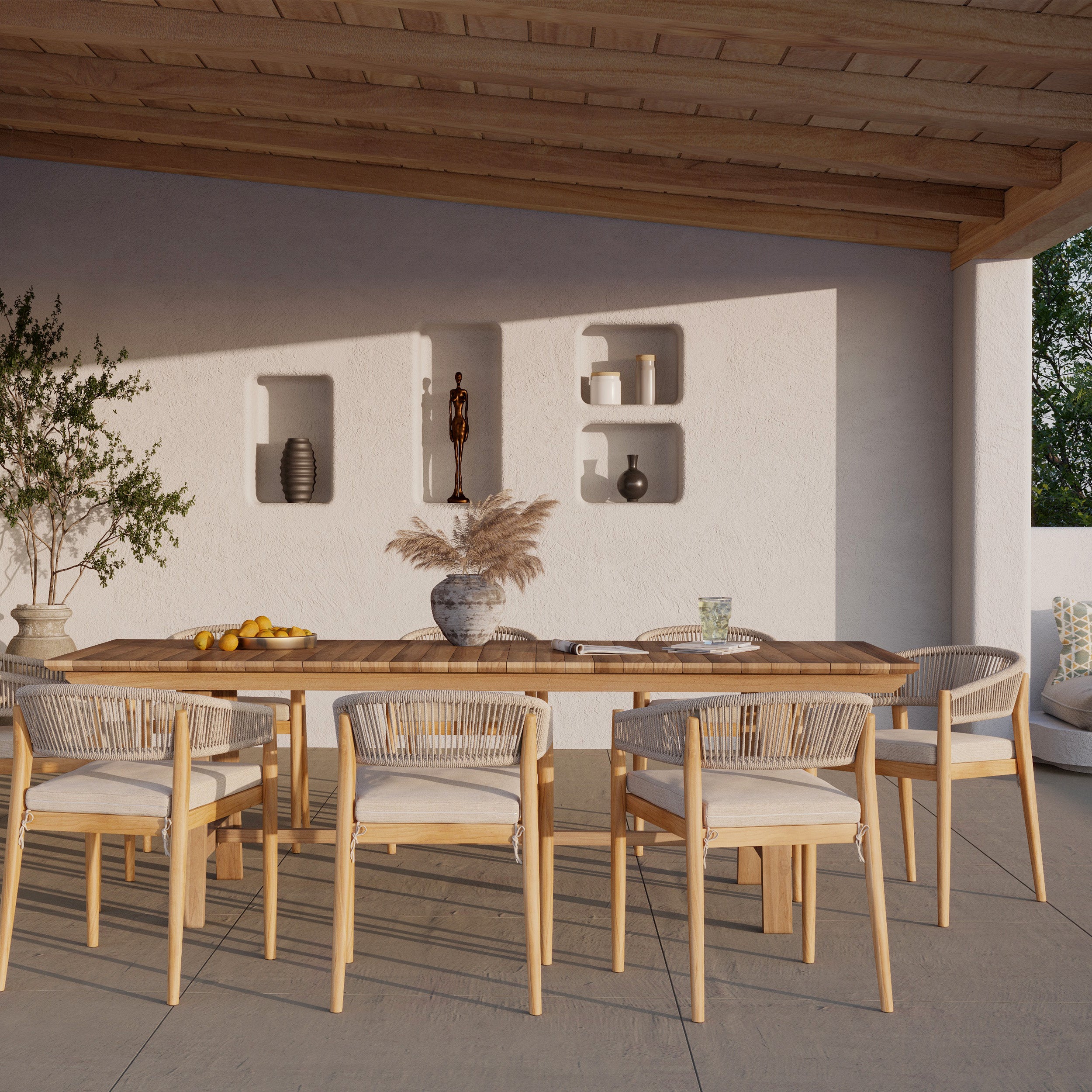 izia chaise de jardin tissu beige bois ambiance