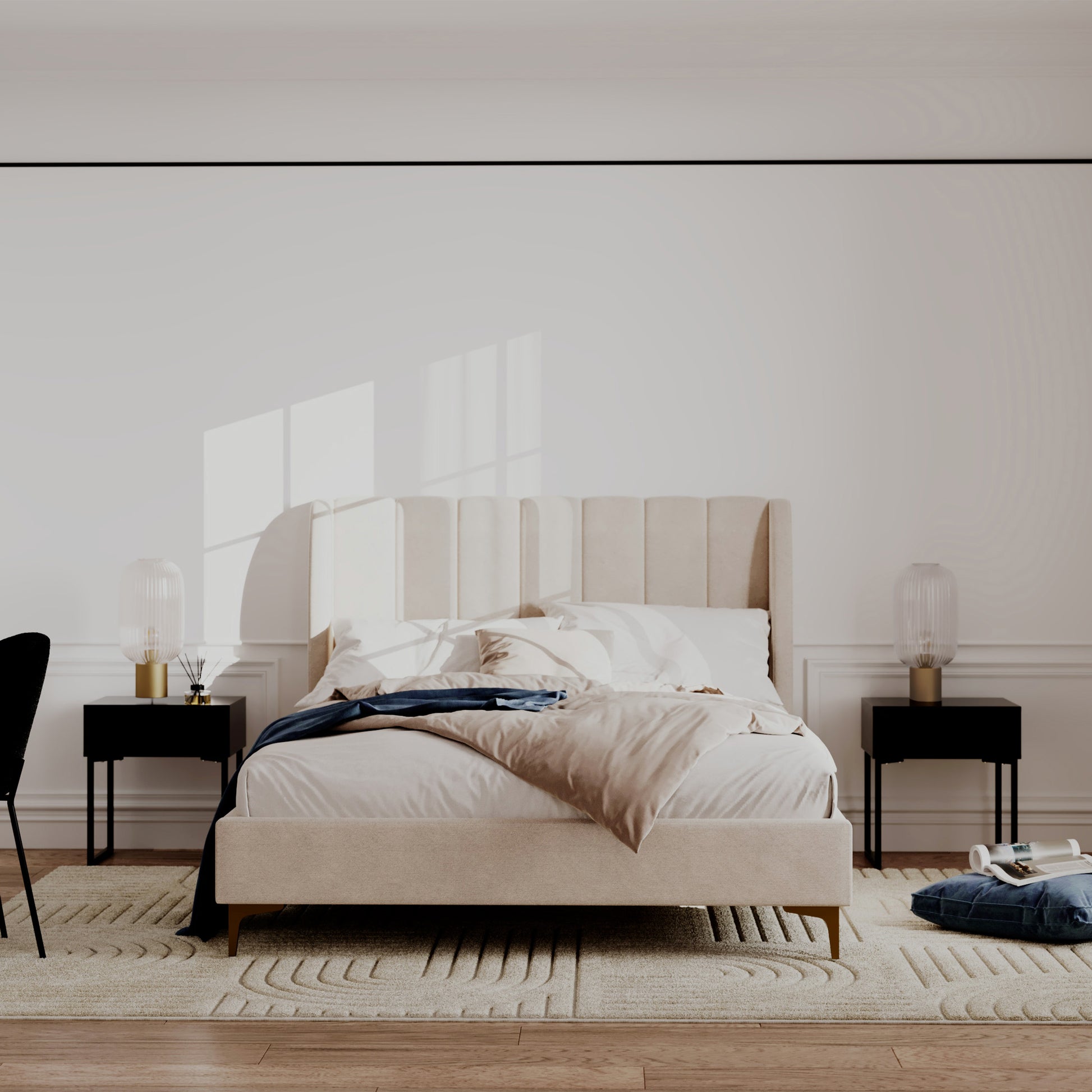 koda lit double 140 x 190 cm tissu beige ambiance