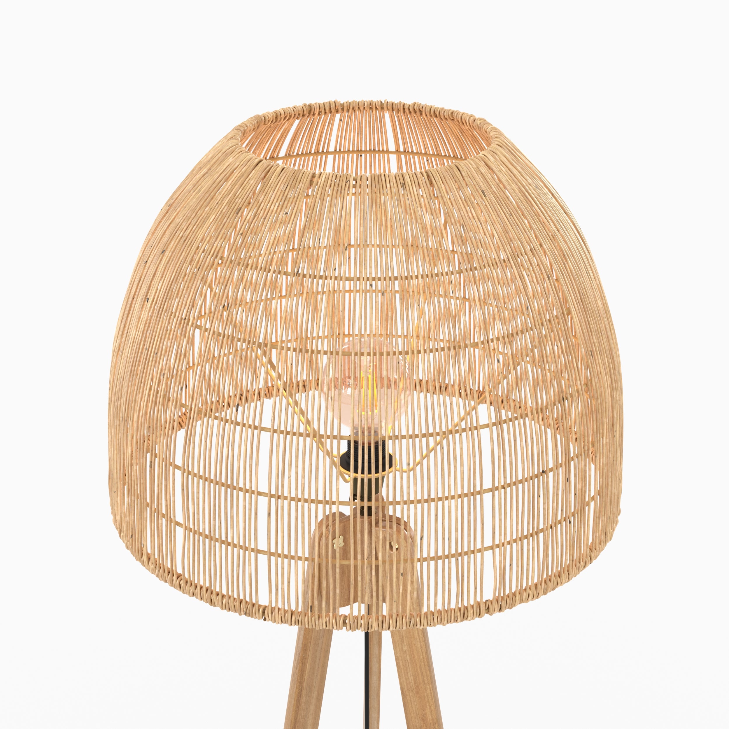 lampadaire en bois de teck rotin trepied corte