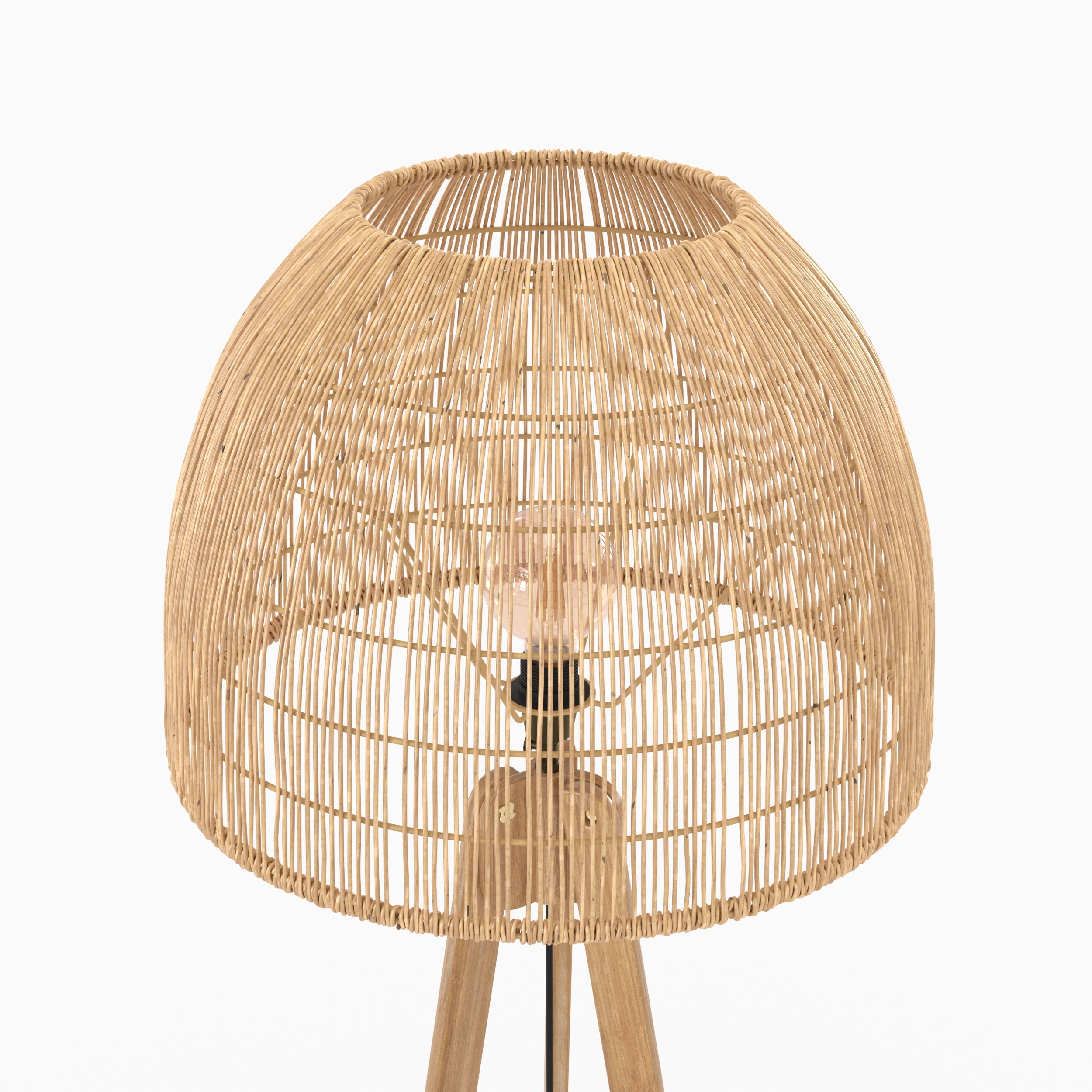 lampadaire en bois et rotin trepied corte