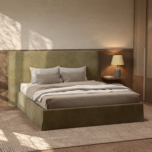 Lit coffre 160x200 cm Safia en tissu vert olive déhoussable