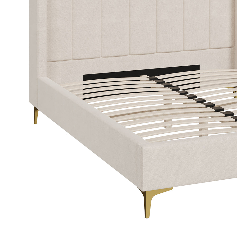 lit double 140x190 cm en tissu beige koda