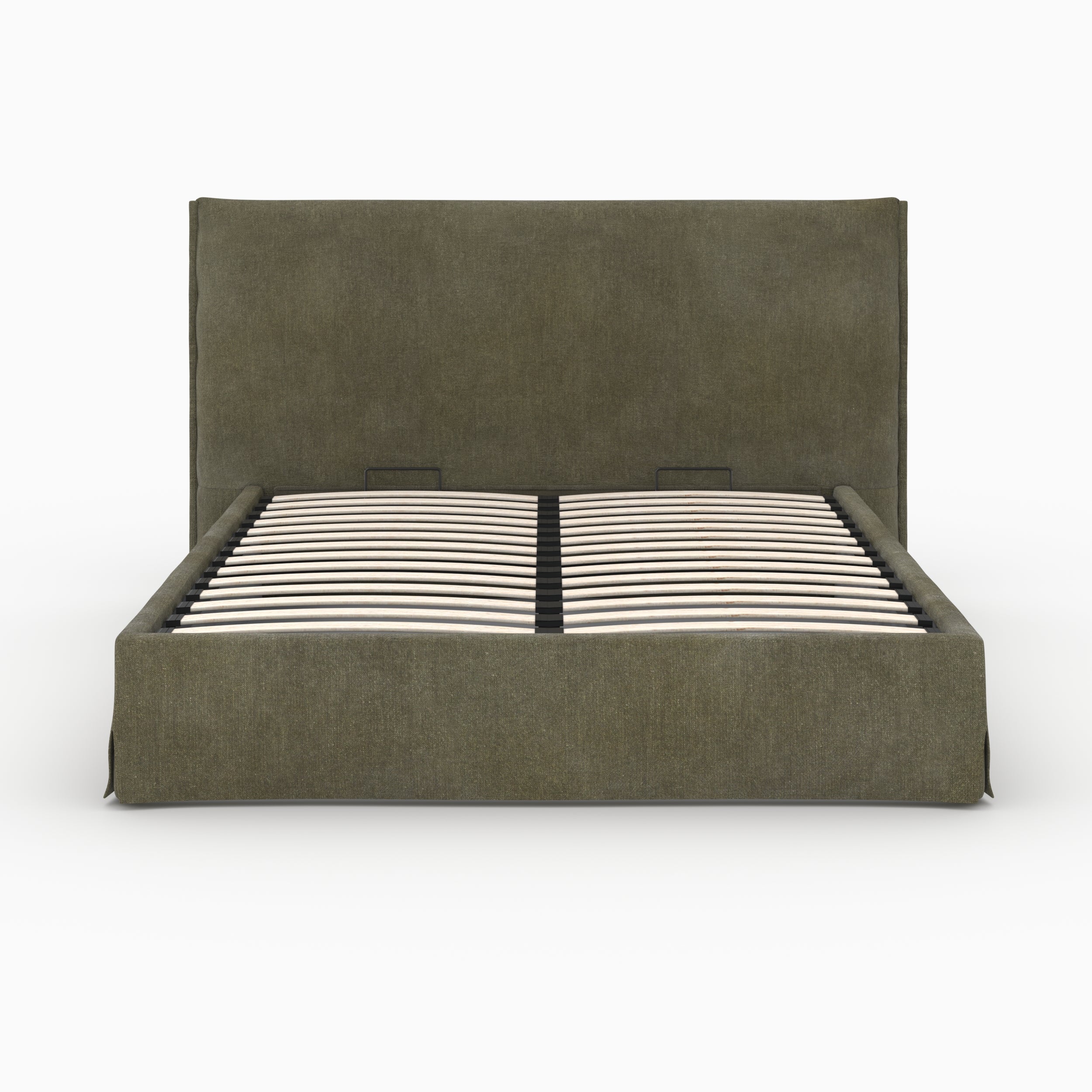 Lit coffre 160x200 cm Safia en tissu vert olive déhoussable