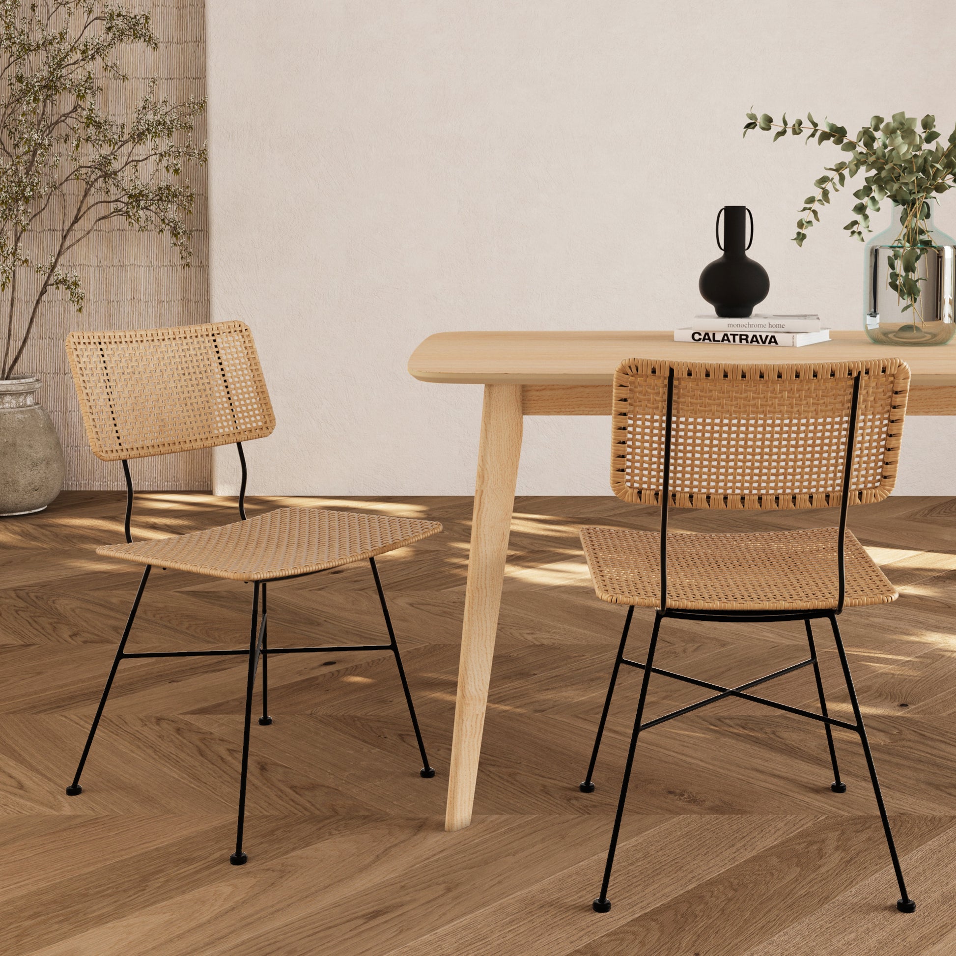 lot de 2 chaise borga en rotin pieds noirs