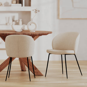 lot de 2 chaise en tissu bouclette beige pieds noirs groom