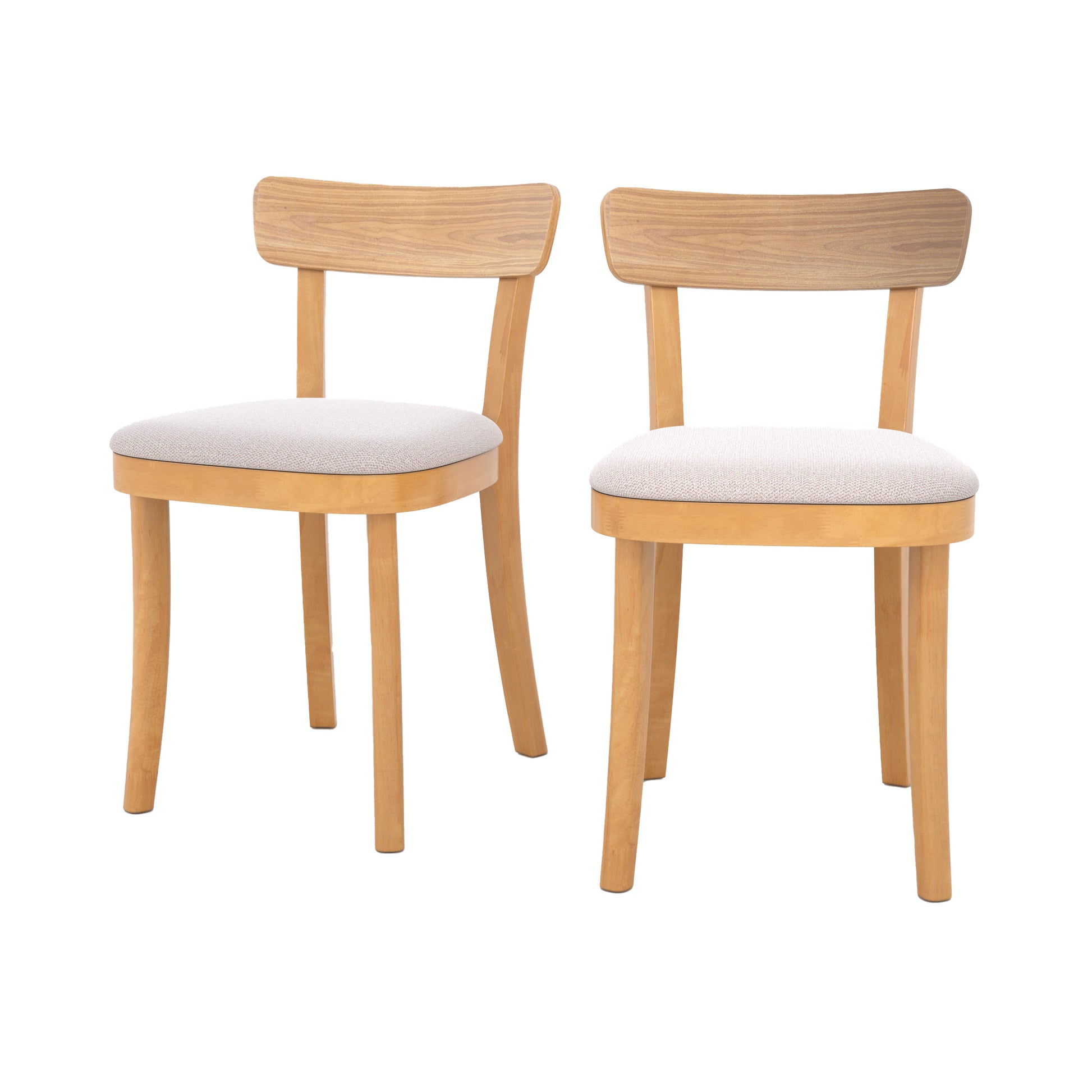 lot de 2 chaise keno en bois et tissu beige fond blanc