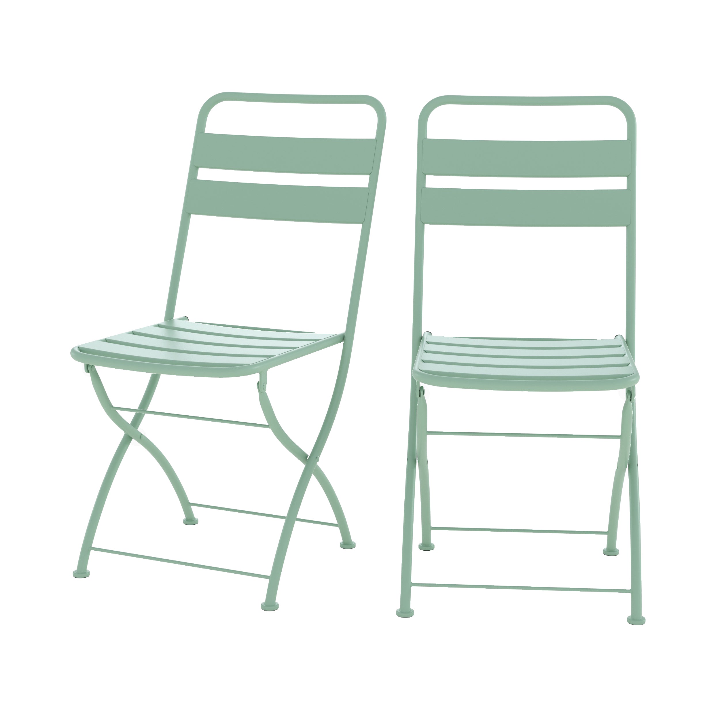 lot de 2 chaises de jardin yumi en metal vert pliantes fond blanc