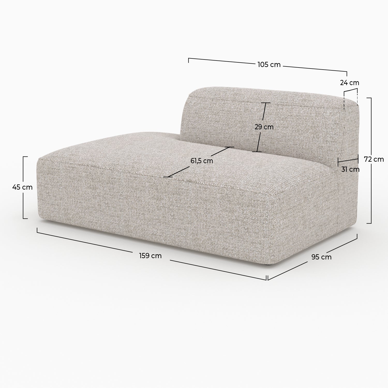 Meridianen Rückenlehne rechts Hestia für modulare Sofas aus beigem Stoff