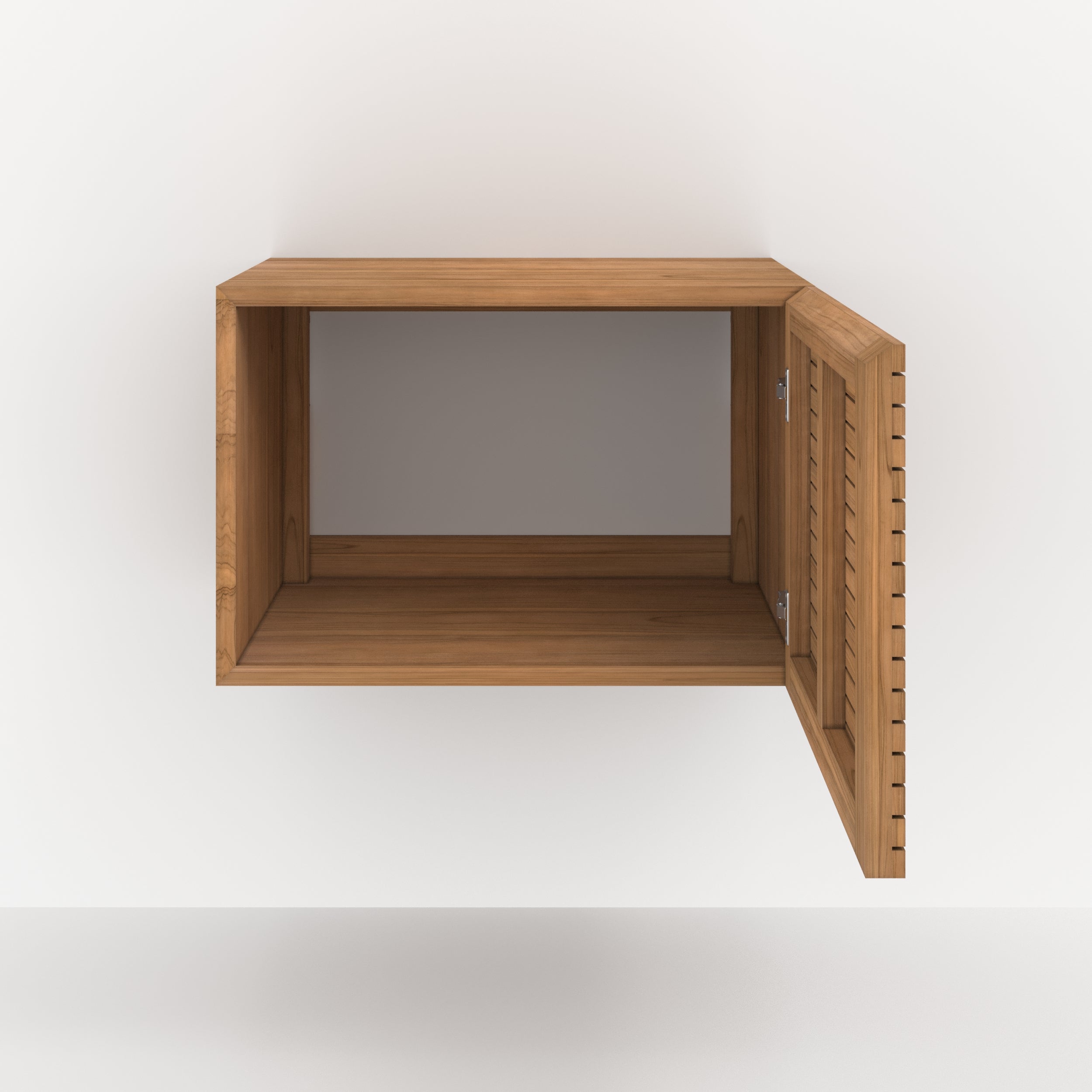 meuble de sdb en bois de teck suspendu 60 cm raye