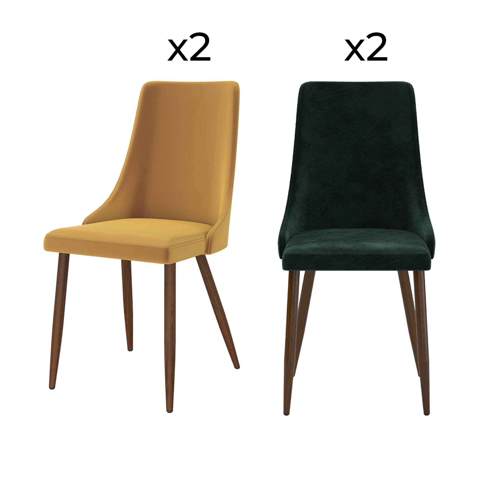 pack 4 chaises vinni en velours jaune et vert fond blanc