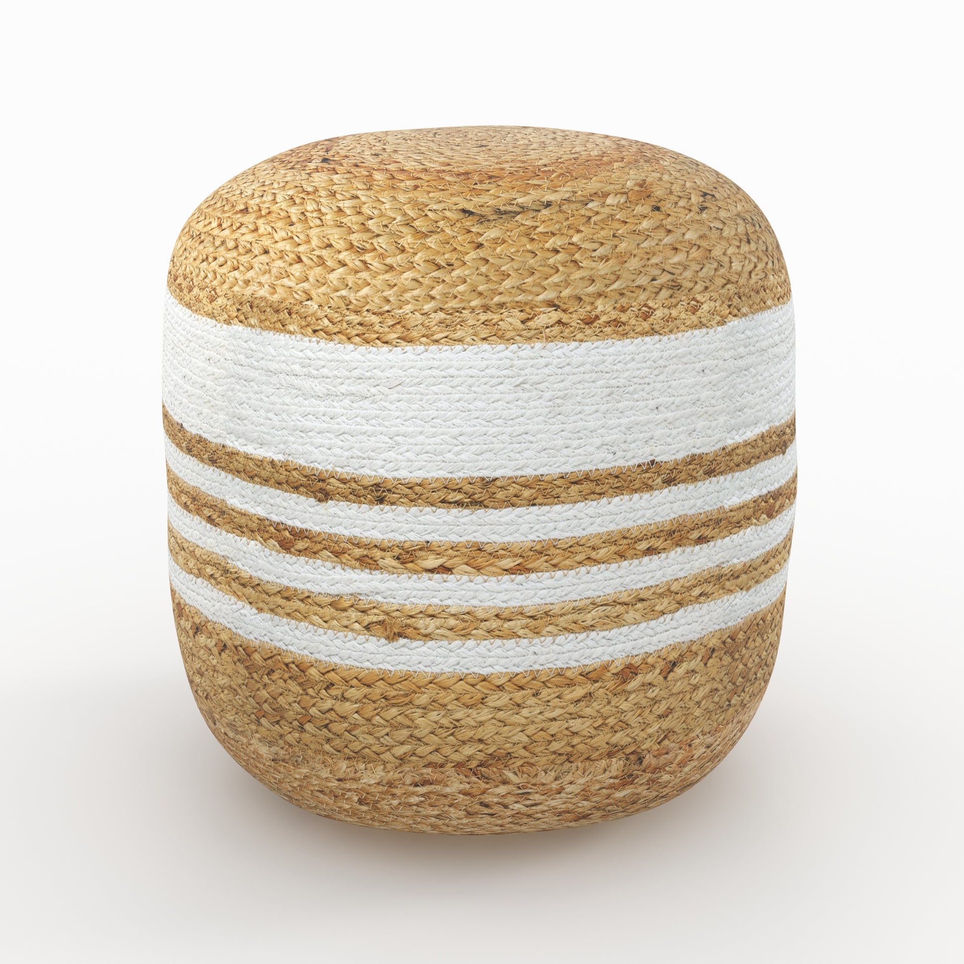 pouf rond billy en jute et blanc diametre 40 cm