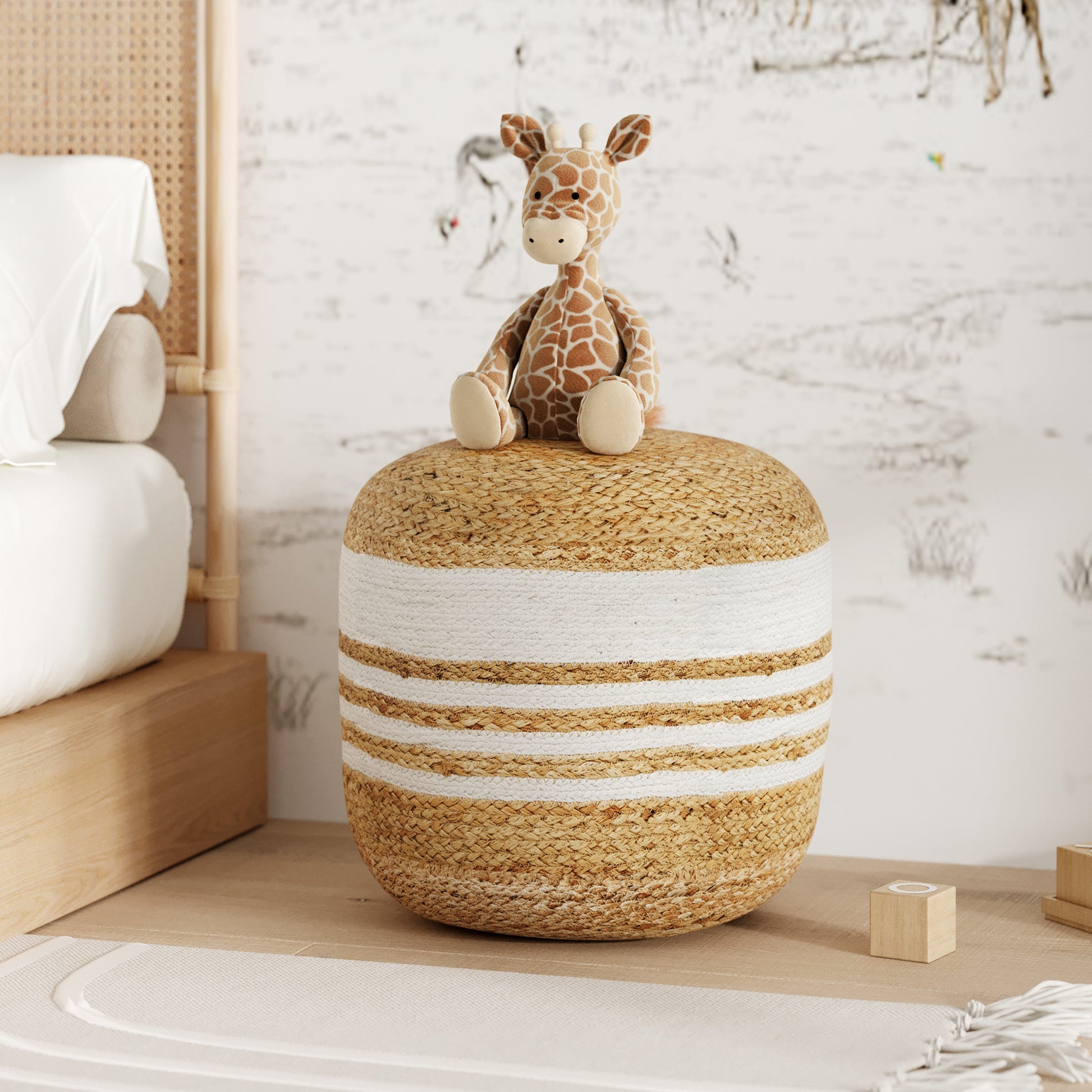 pouf rond jute et blanc 40 cm rdv deco