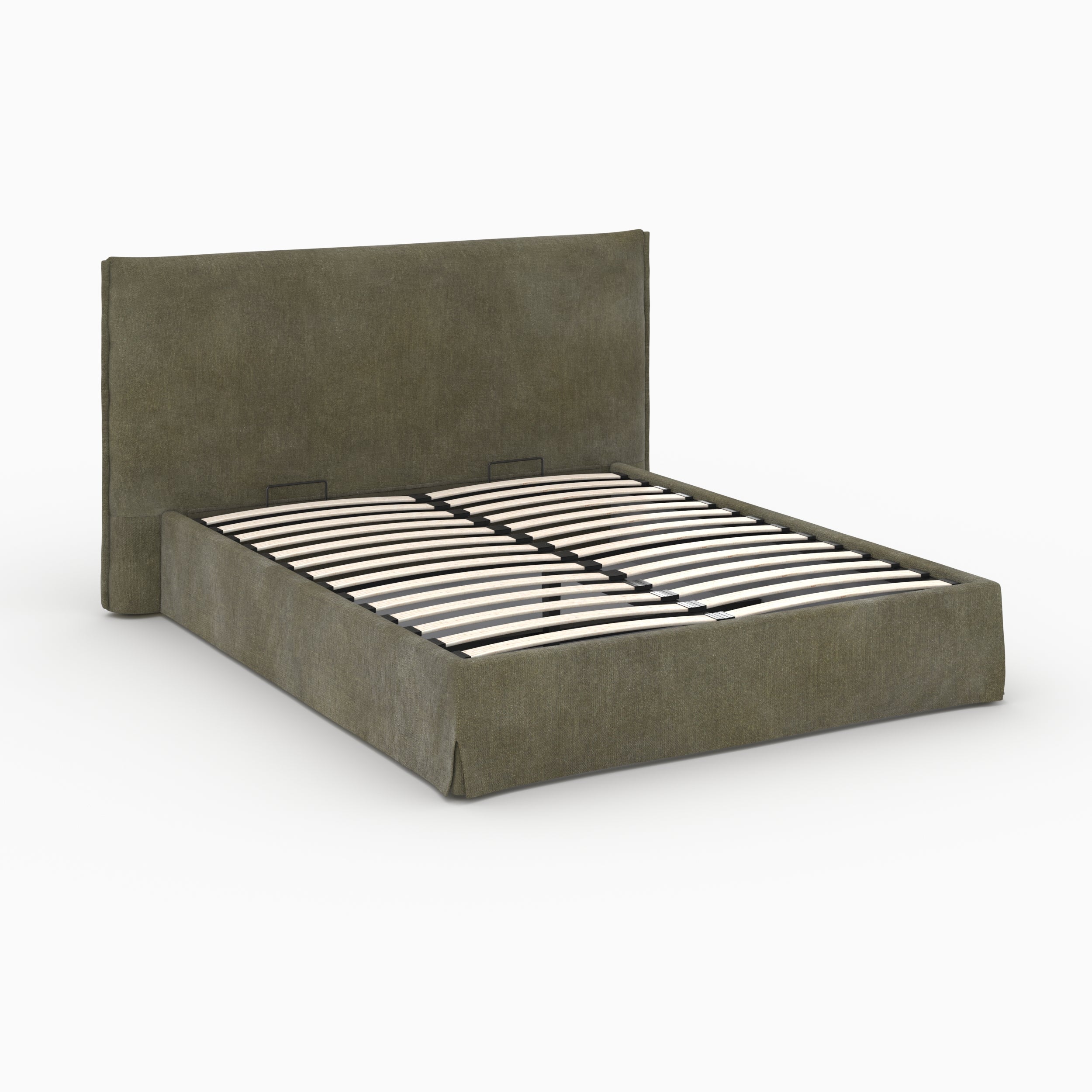 Lit coffre 160x200 cm Safia en tissu vert olive déhoussable